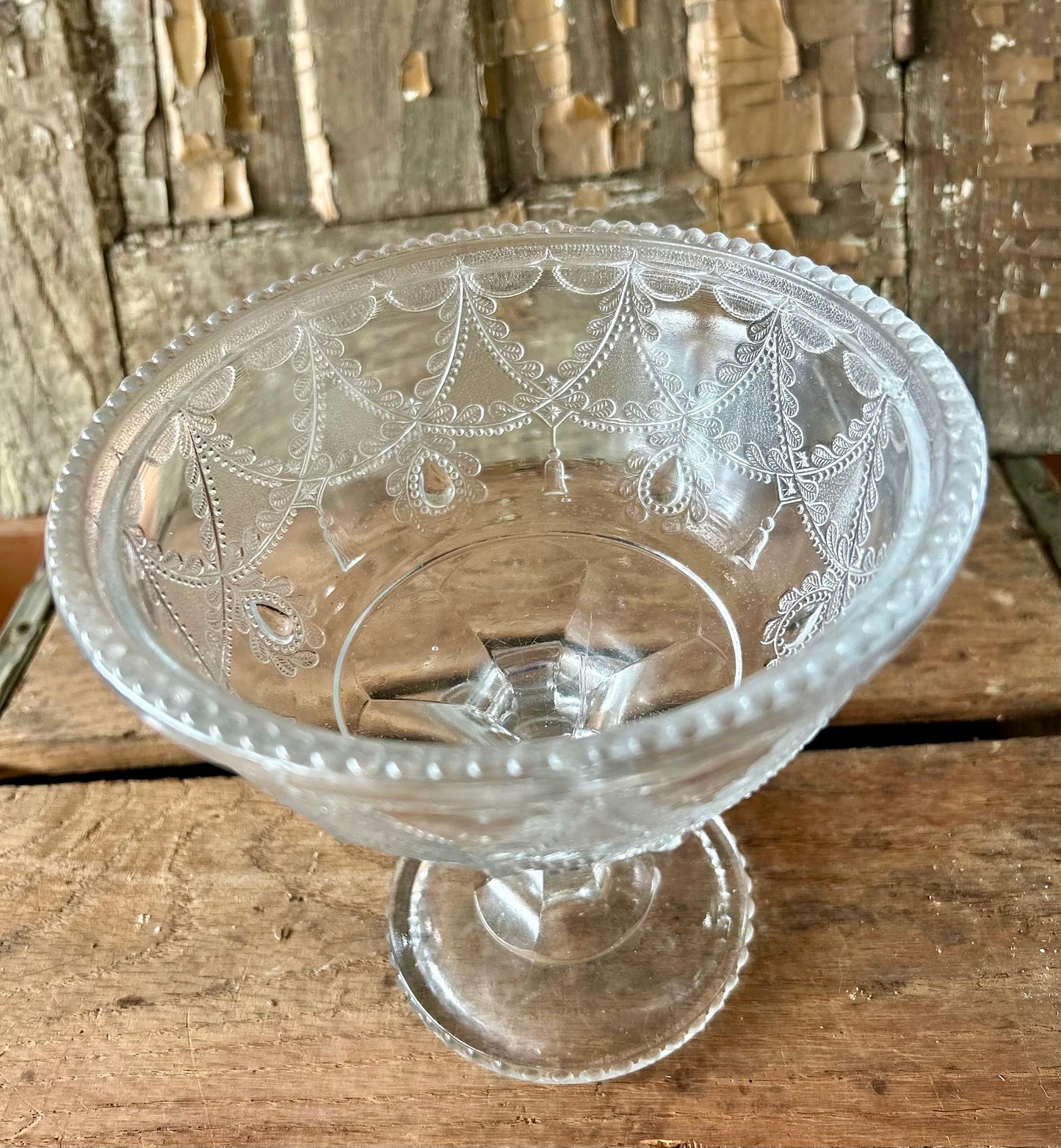Antique Heisey Compote 1900's Locket on Chain Footed 7” tall bowl
