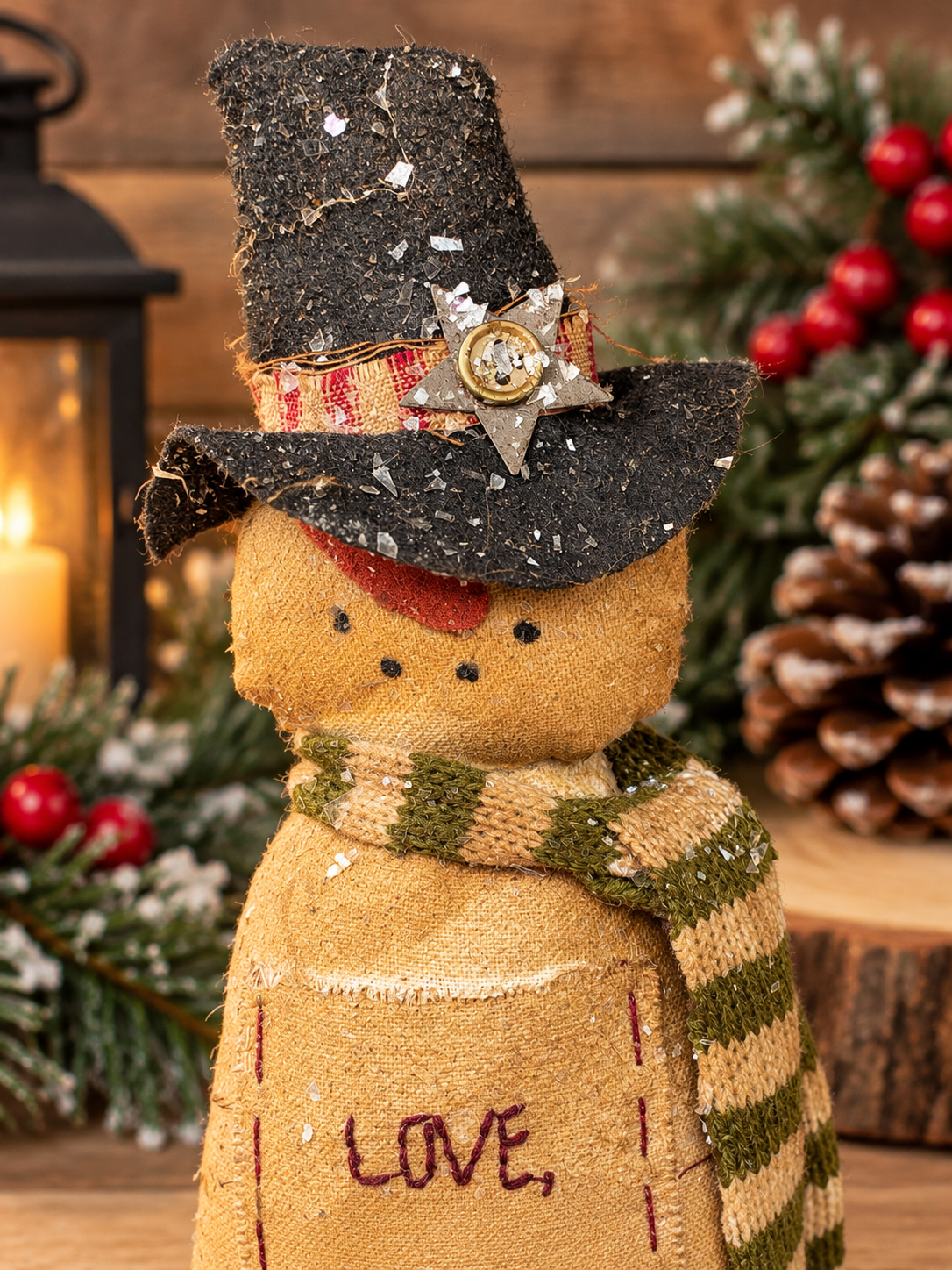 Primitive Snowman Christmas Decor, Rustic Farmhouse Snowman Shelf Sitter, Love the Gift of Christmas, Country Holiday Decoration