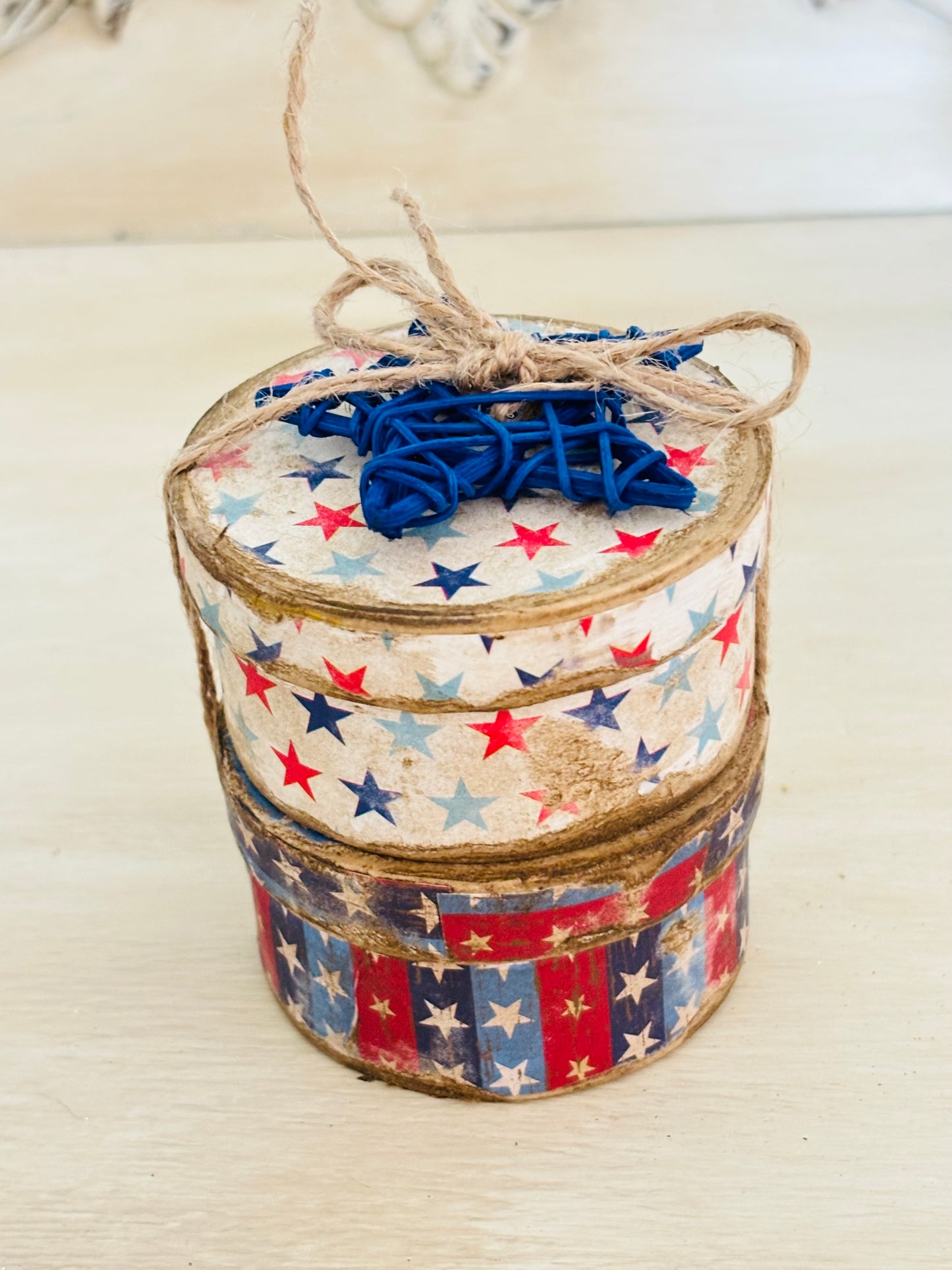 Primitive Handmade Americana Patriotic Stacking Boxes, Patriotic Paper Mache Shaker Boxes, Patriotic Stacking Box, Fourth of July Decor