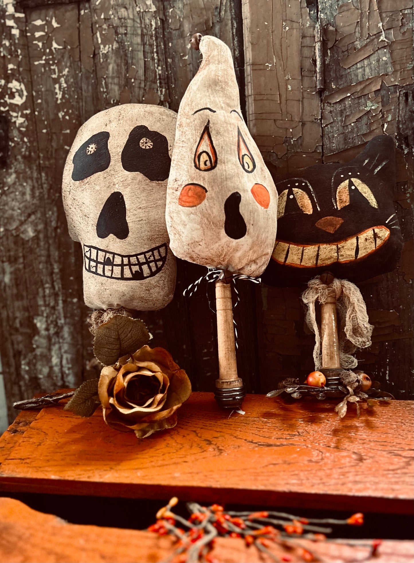 Primitive Folk Art, Halloween Vintage Cat, Retro Halloween Display, Spooky Black Cat, Halloween Decoration