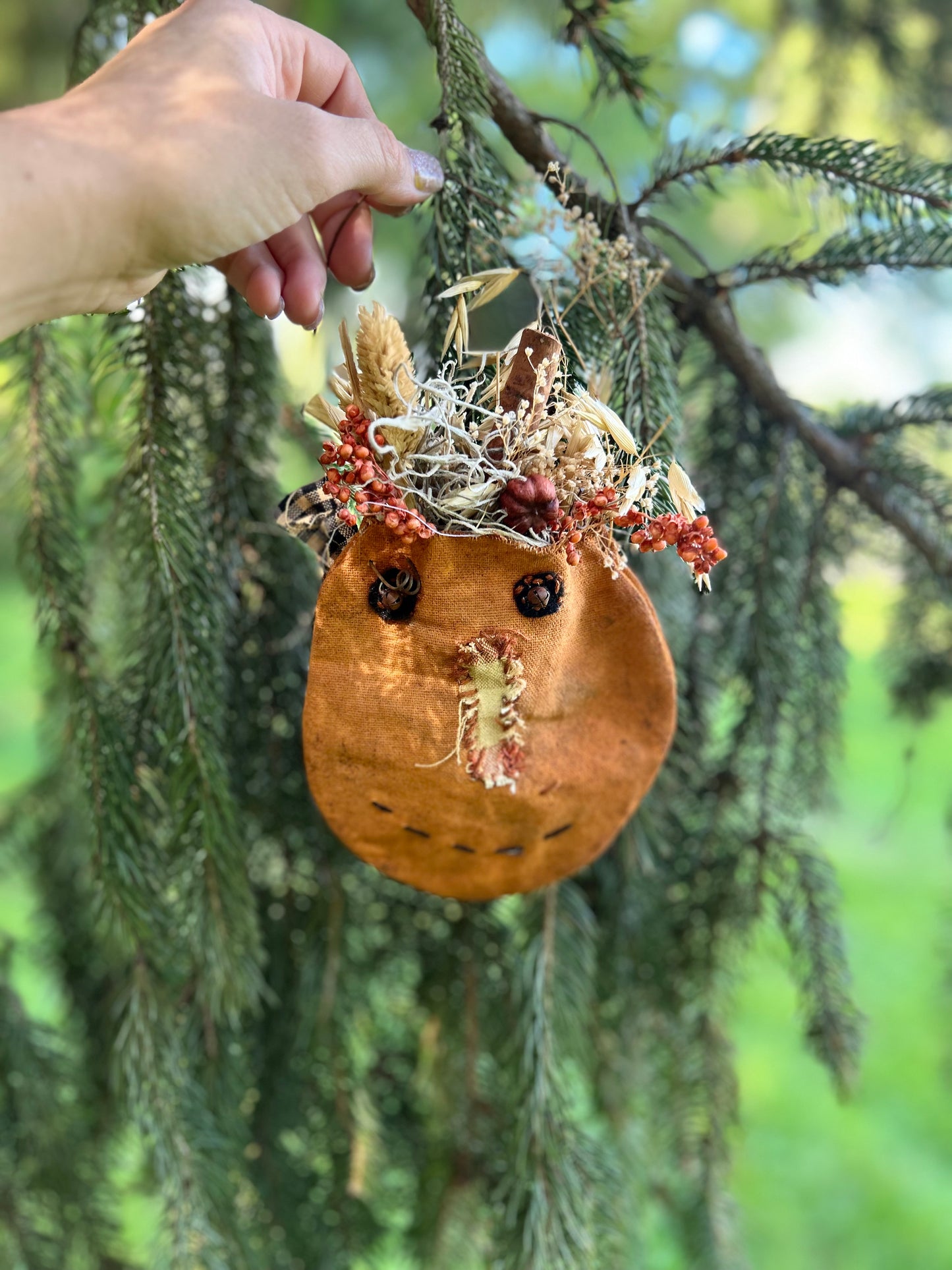 Primitive Pumpkin Ditty Bag ~Autumn Halloween Wall Hanging, Peg Rail Hanger ~ Fall Autumn Floral Hanging, Jack O Lantern Hanging Wall Decor