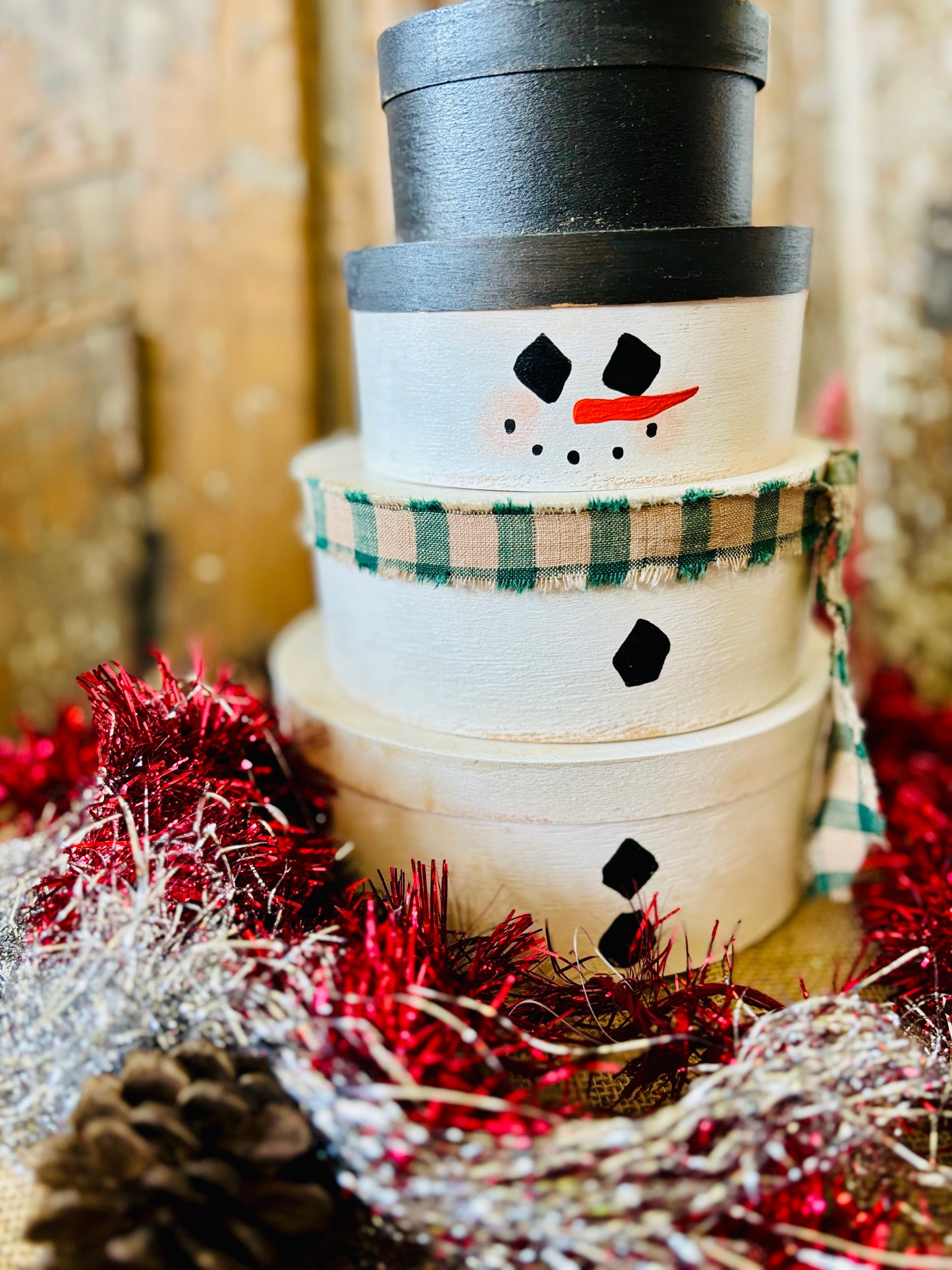 Primitive Stacking Pantry Boxes - Snowman Stacking Boxes - Winter Snowman Decor - Hand painted Snowman