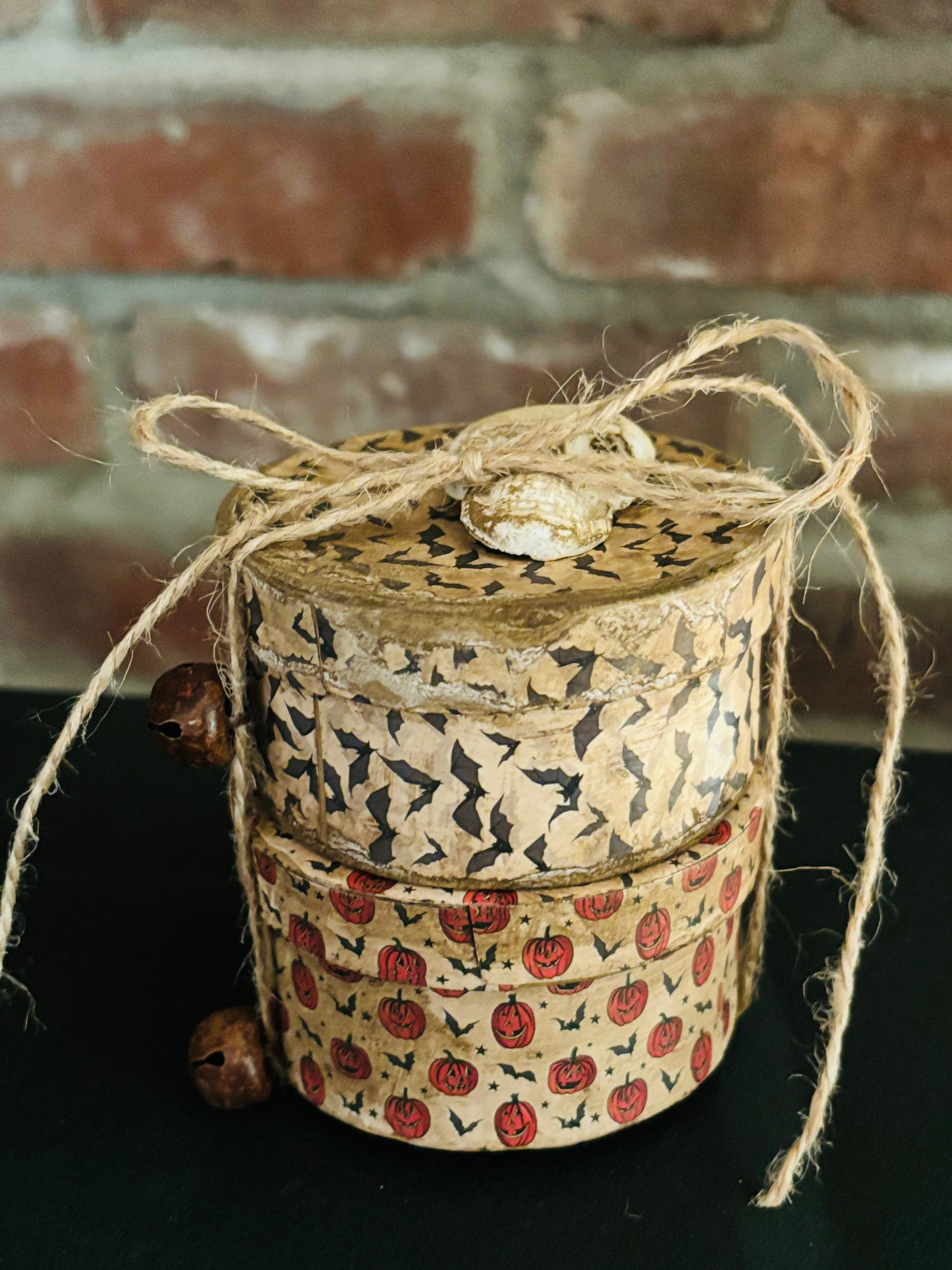 Primitive Halloween Stacker Box, Halloween Paper Mache Shaker Boxes, Fall Stacking Box, Halloween Bats Decor, Pumpkin Decor