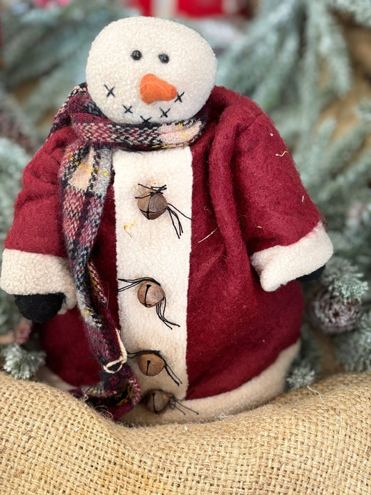 Handmade Primitive Snowman Doll: Rustic Farmhouse Christmas Decor