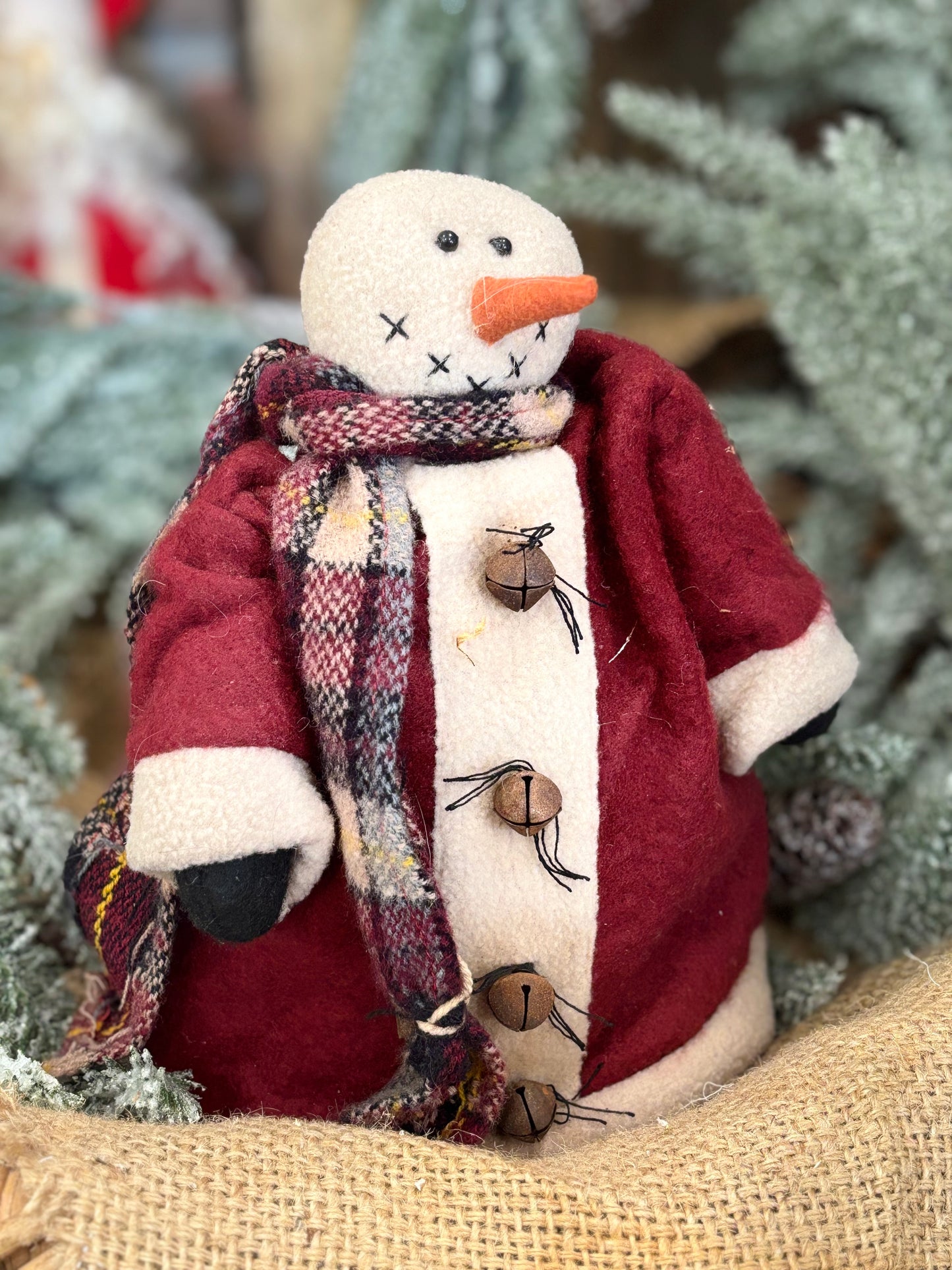 Handmade Primitive Snowman Doll: Rustic Farmhouse Christmas Decor