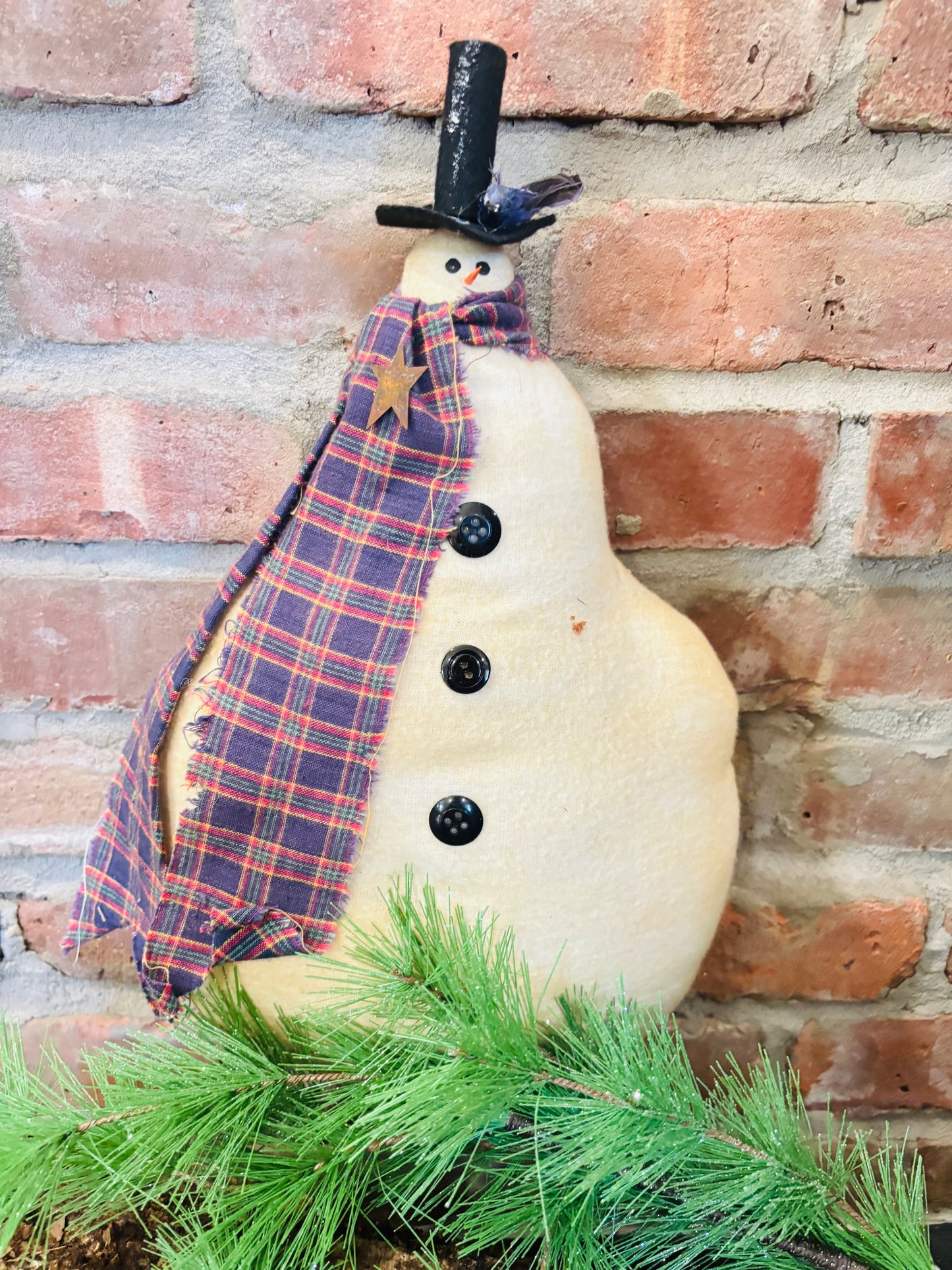 Primitive handmade Christmas Snowman Ornie: Rustic Handmade Winter Decor