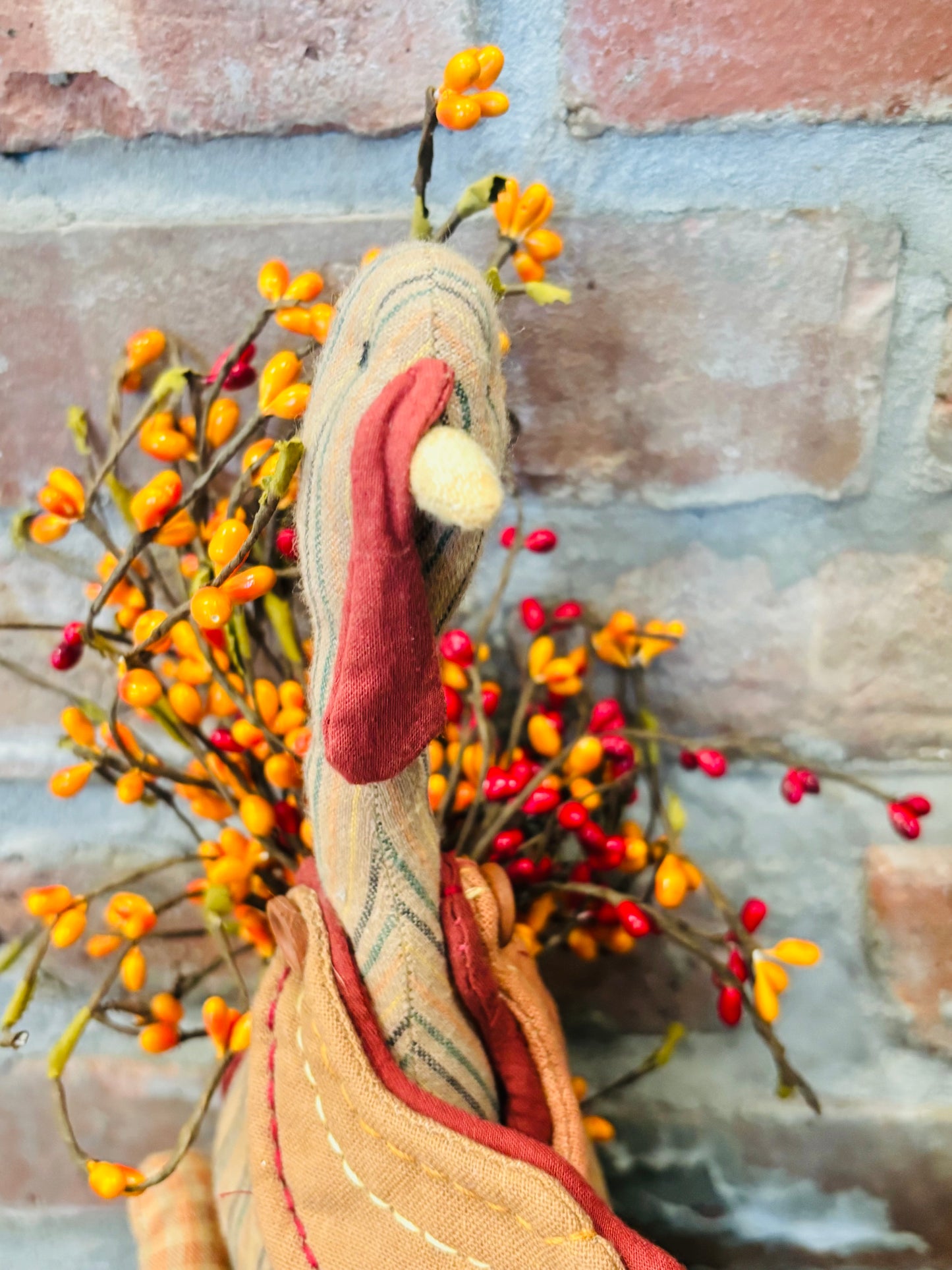 Handmade Primitive Turkey Doll, Primitive Thanksgiving Decor, Turkey decor