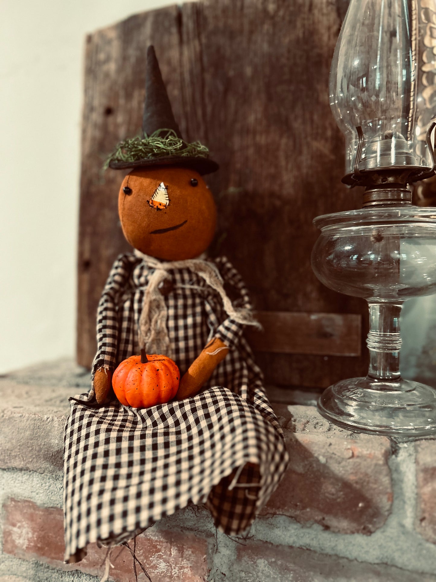 Primitive Pumpkin Candy Corn witch Doll, Halloween Pumpkins Doll, Halloween Decor, Handmade