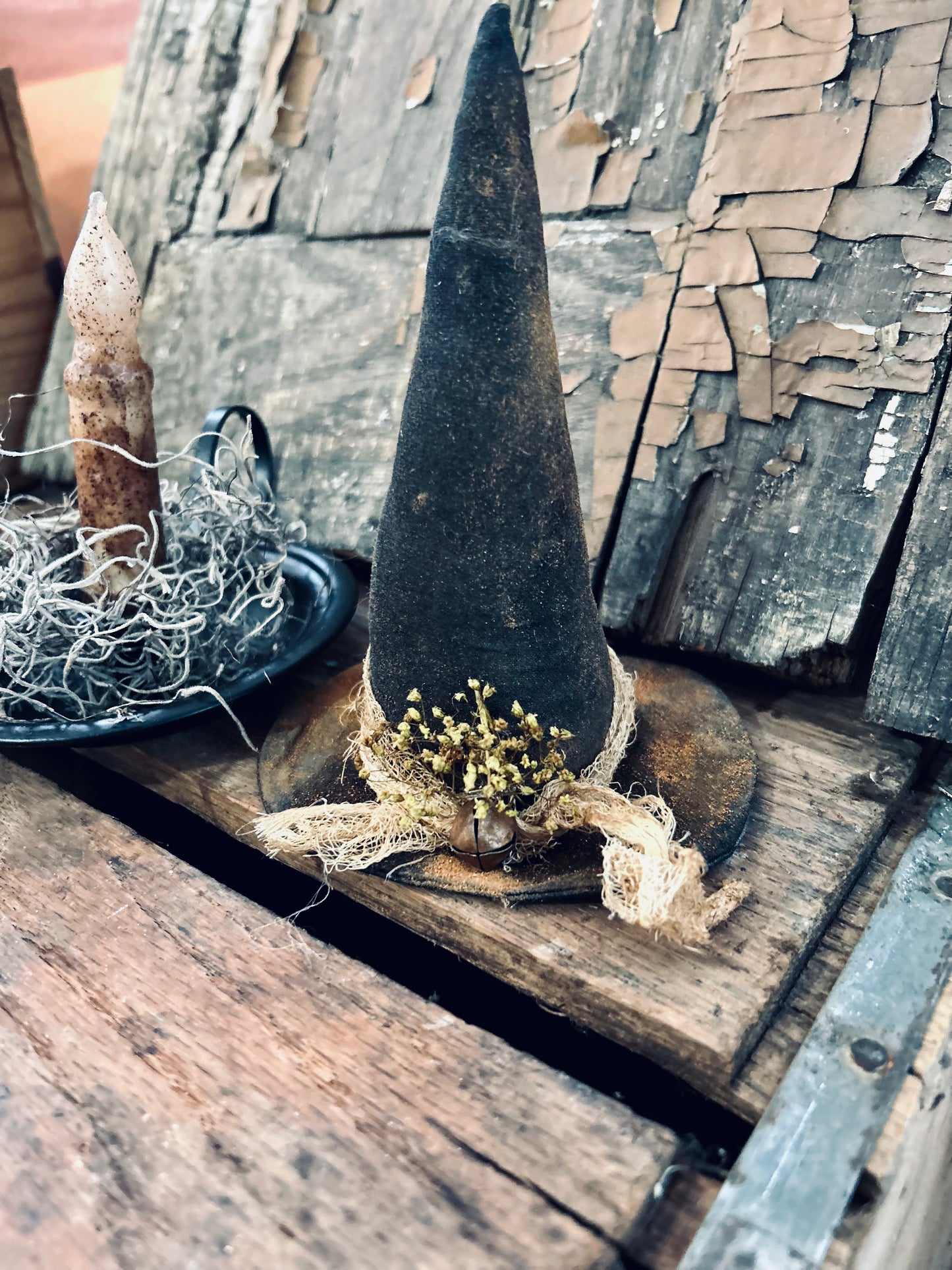Primitive Witch Hat, Halloween Witch Hat, Primitive Halloween Decor, Black Witch Hat