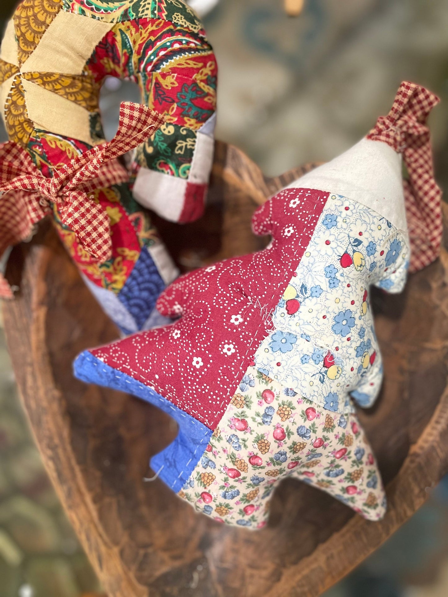 Primitive Vintage Quilted Christmas Tree Ornament, Handmade Ornaments, Handmade Quilted Decor, Primitive Christmas Hanging Ornament