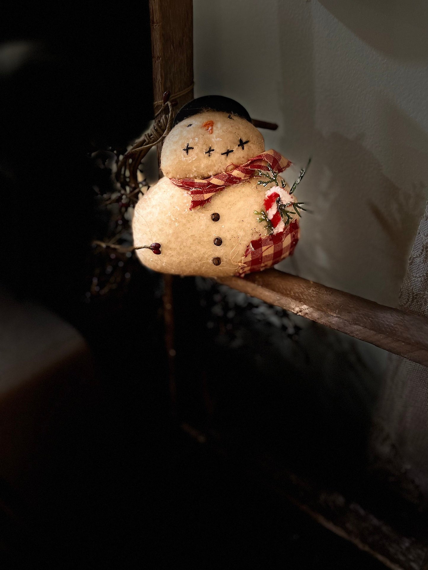 Primitive Handmade Snowman Ornie, Primitive Christmas Ornament, Snowman Decor, Winter Christmas Decor