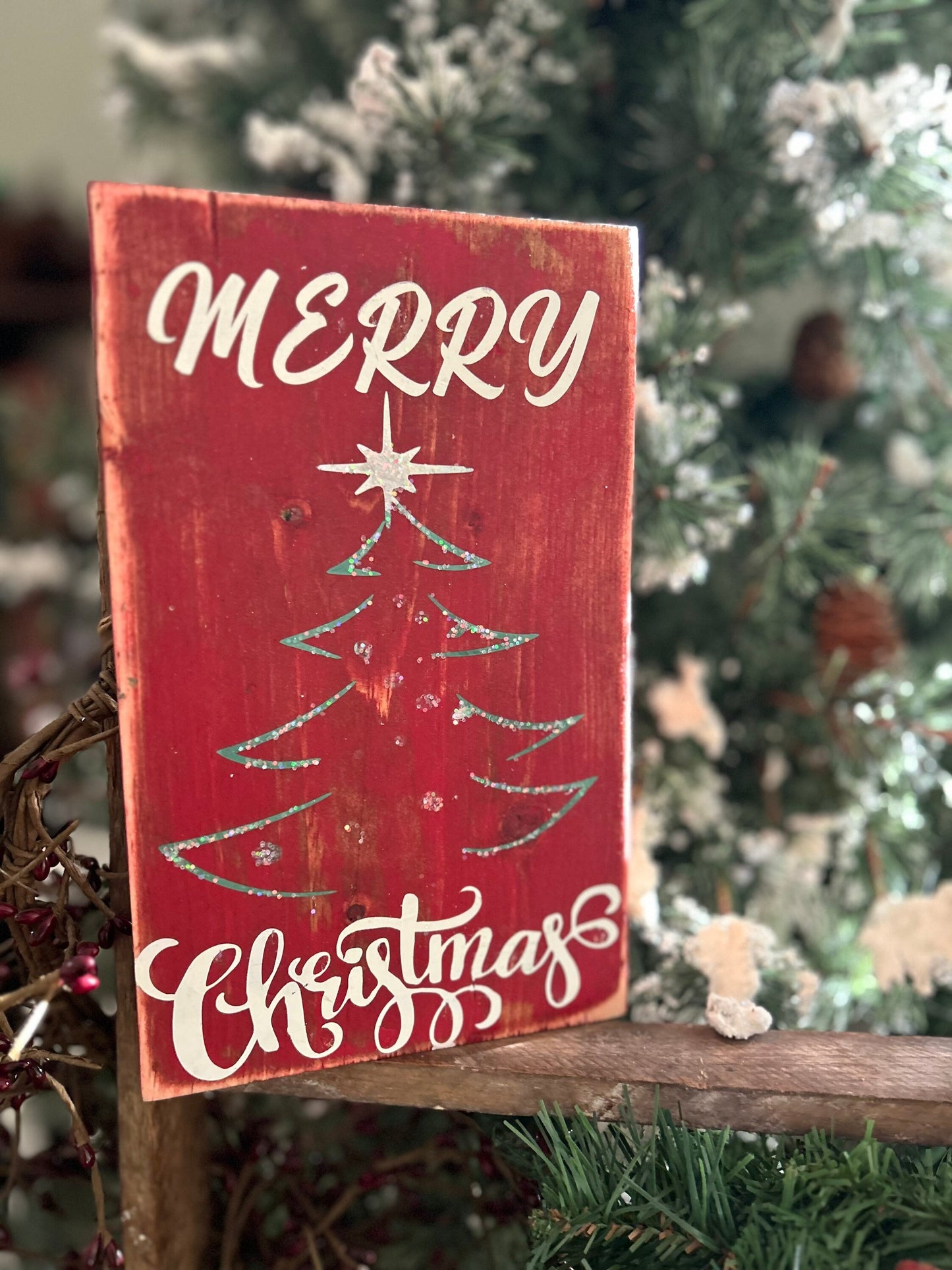 Primitive Wooden Merry Christmas Tree Sign, Primitive Christmas sign, Tiered Tray Decor, Christmas Wooden handmade Sign, Christmas Tree
