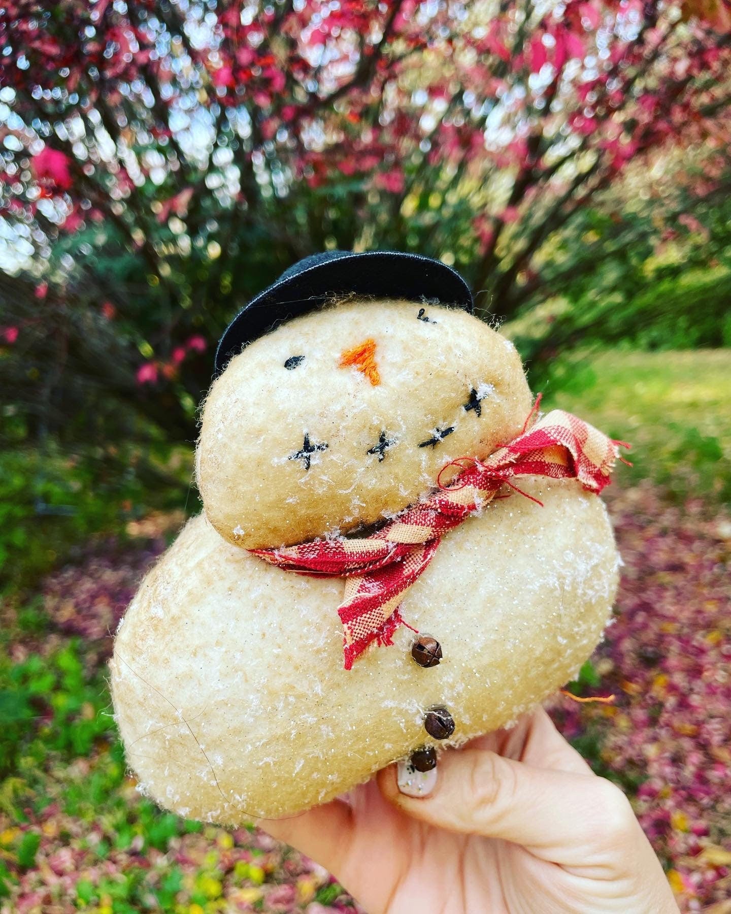 Primitive Handmade Snowman Ornie, Primitive Christmas Ornament, Snowman Decor, Winter Christmas Decor