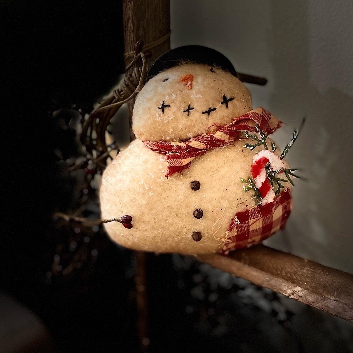 Primitive Handmade Snowman Ornie, Primitive Christmas Ornament, Snowman Decor, Winter Christmas Decor