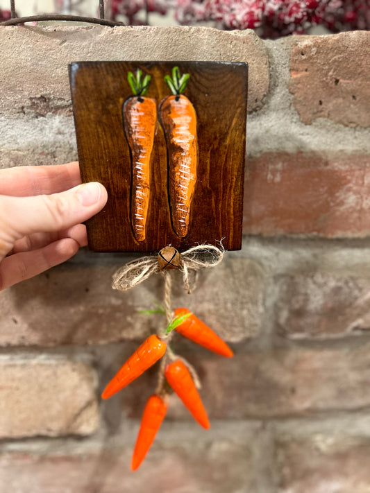 Primitive Hand painted Easter Carrot Plaque, Easter Wall plaque, Primitive Easter Bunny Wall Decor, Handmade wooden plaque