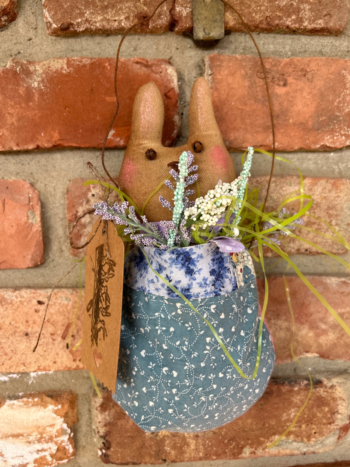 Primitive Farmhouse Easter Bunny Hanging Ornament, Primitive Bunny Easter Decor, Easter bunny Egg