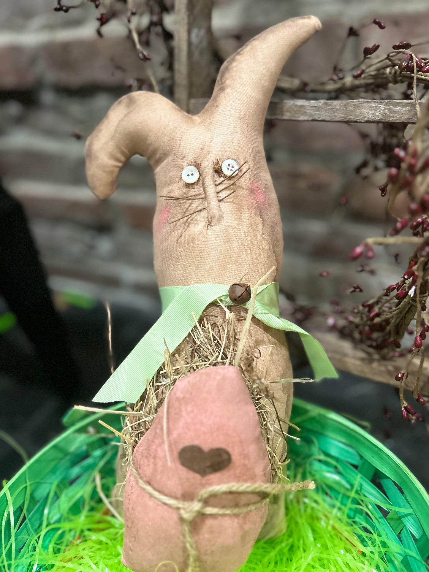 Primitive Easter Bunny Doll, Primitive Handmade Easter Decor, Handmade Easter Bunny, Easter Egg Decor
