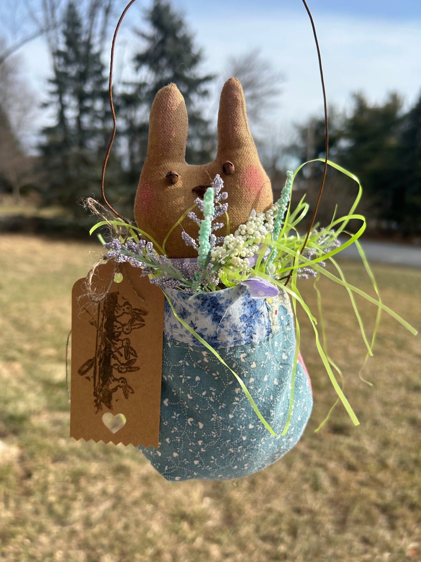 Primitive Farmhouse Easter Bunny Hanging Ornament, Primitive Bunny Easter Decor, Easter bunny Egg