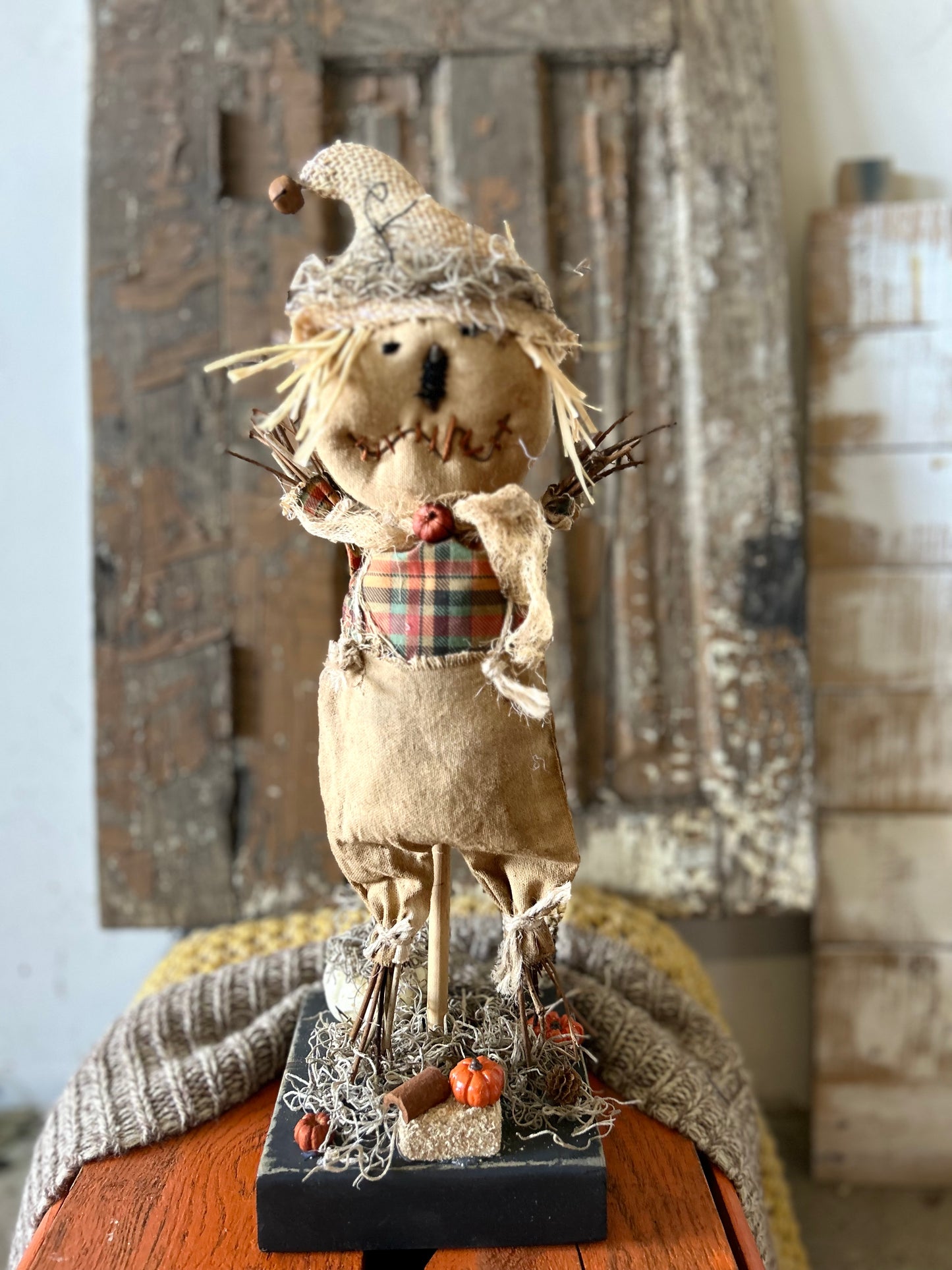 Primitive Handmade Pumpkin Scarecrow, Autumn Scarecrow Decor, Primitive Fall Scarecrow Doll, Burlap Scarecrow