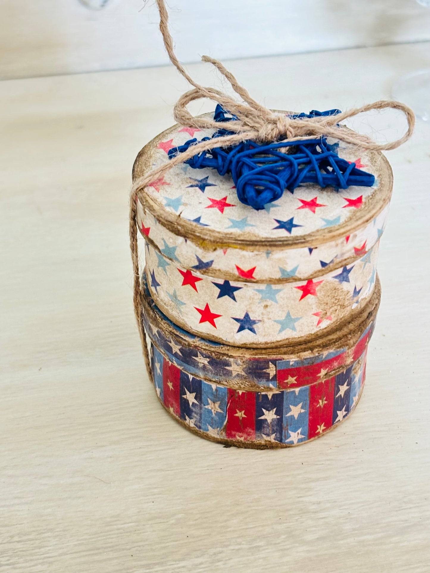 Primitive Handmade Americana Patriotic Stacking Boxes, Patriotic Paper Mache Shaker Boxes, Patriotic Stacking Box, Fourth of July Decor