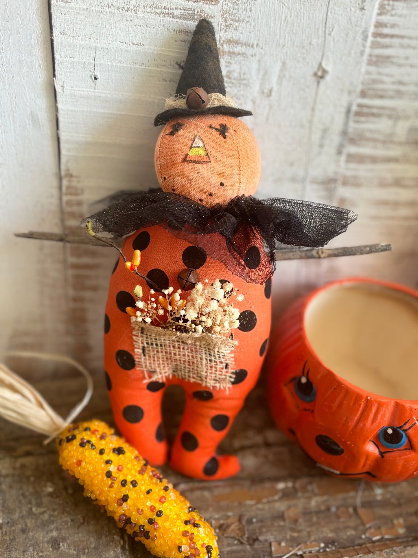 Handmade Primitive Pumpkin Doll, Halloween Witch Doll, Pumpkin Man, Handmade Pumpkins, Fall Decor, Home Decor, Handmade Witch Doll