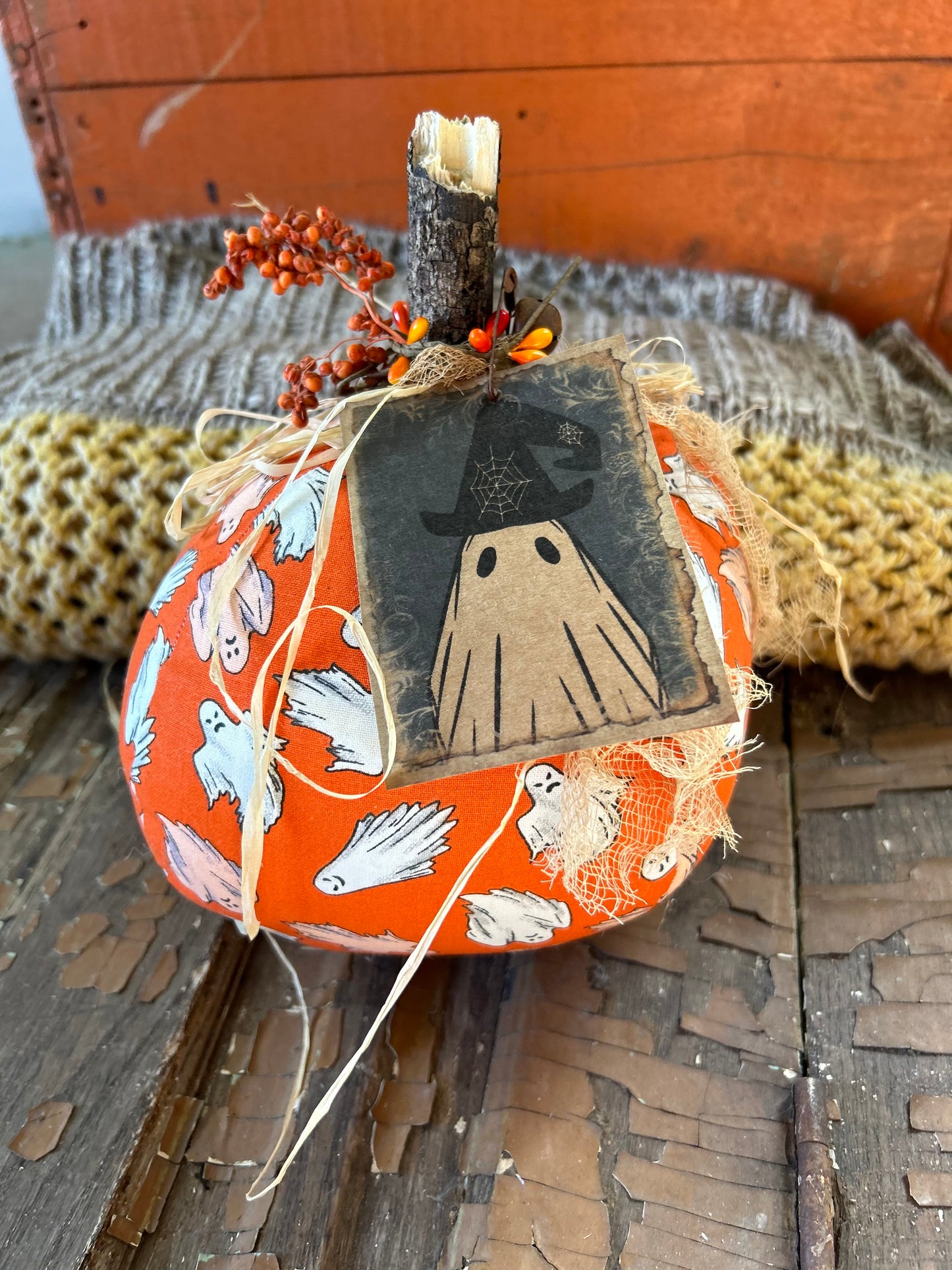 Primitive Halloween Pumpkin, Primitive Ghost Pumpkin, Fall Decor, Halloween Decor