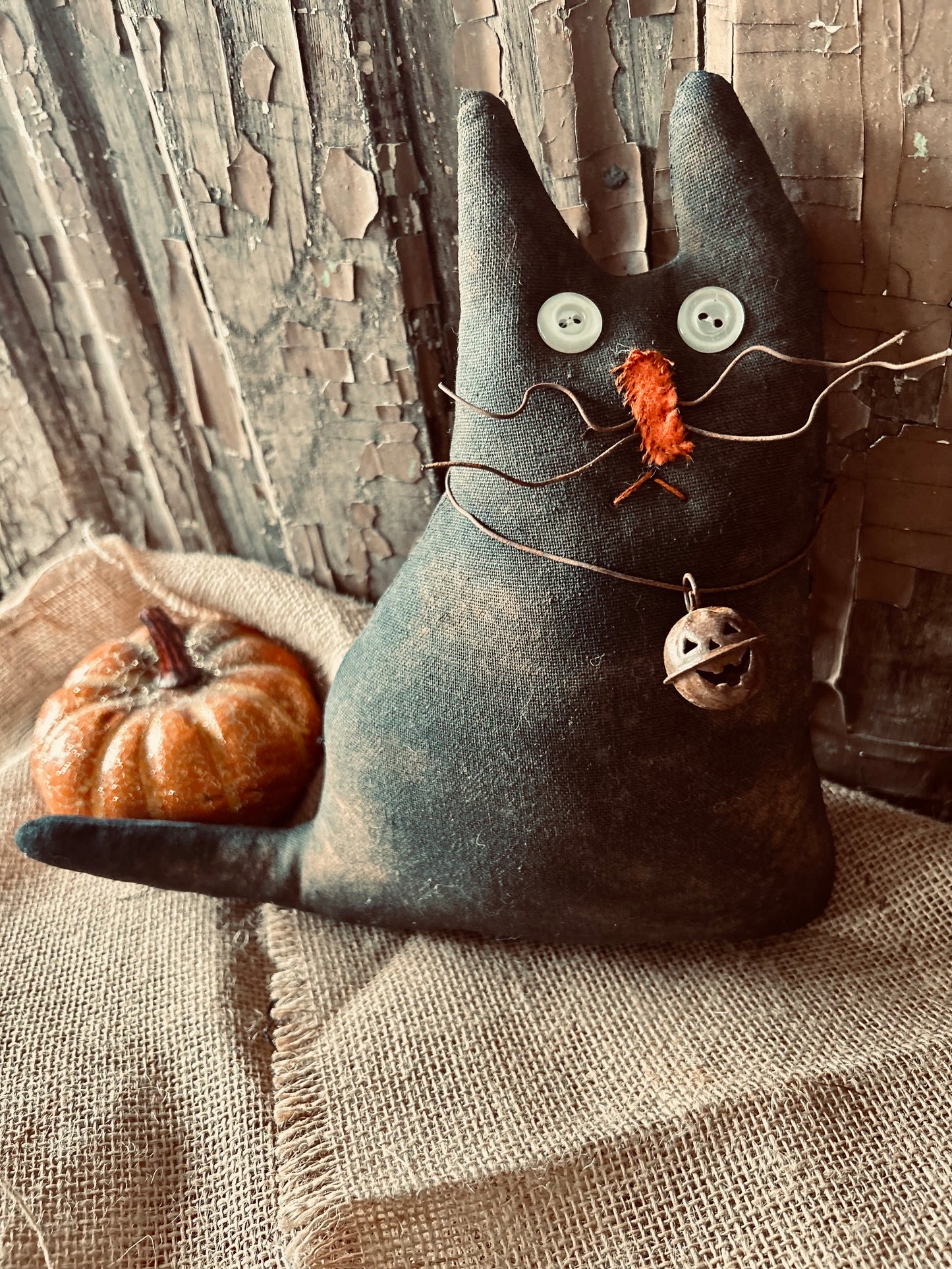 Primitive Black Cat~Primitive Halloween~Primitive Halloween Decor~Primitive Fall~Primitive Kitty