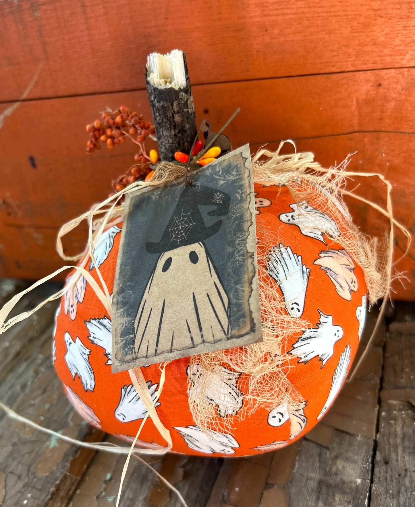 Primitive Halloween Pumpkin, Primitive Ghost Pumpkin, Fall Decor, Halloween Decor