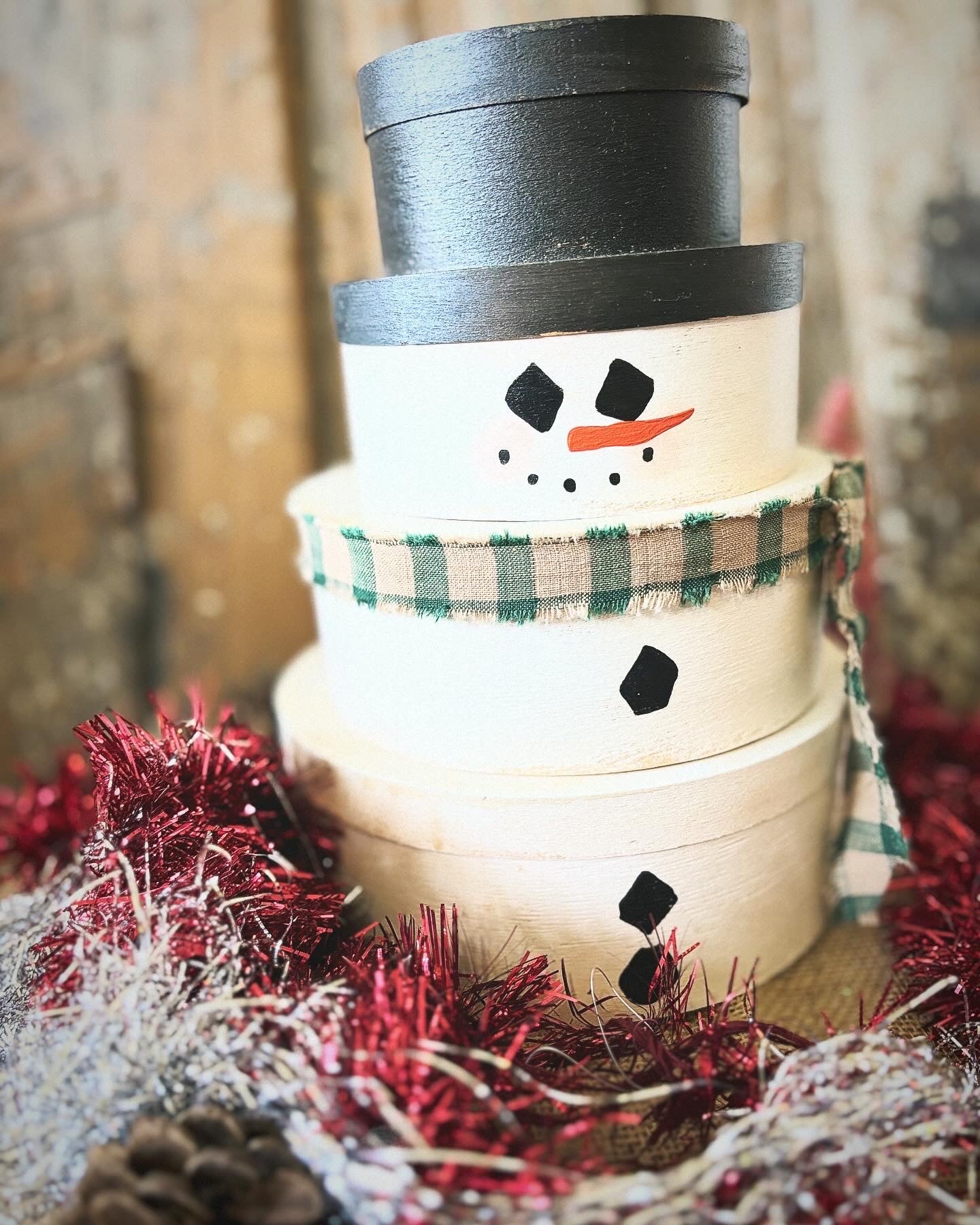 Primitive Stacking Pantry Boxes - Snowman Stacking Boxes - Winter Snowman Decor - Hand painted Snowman