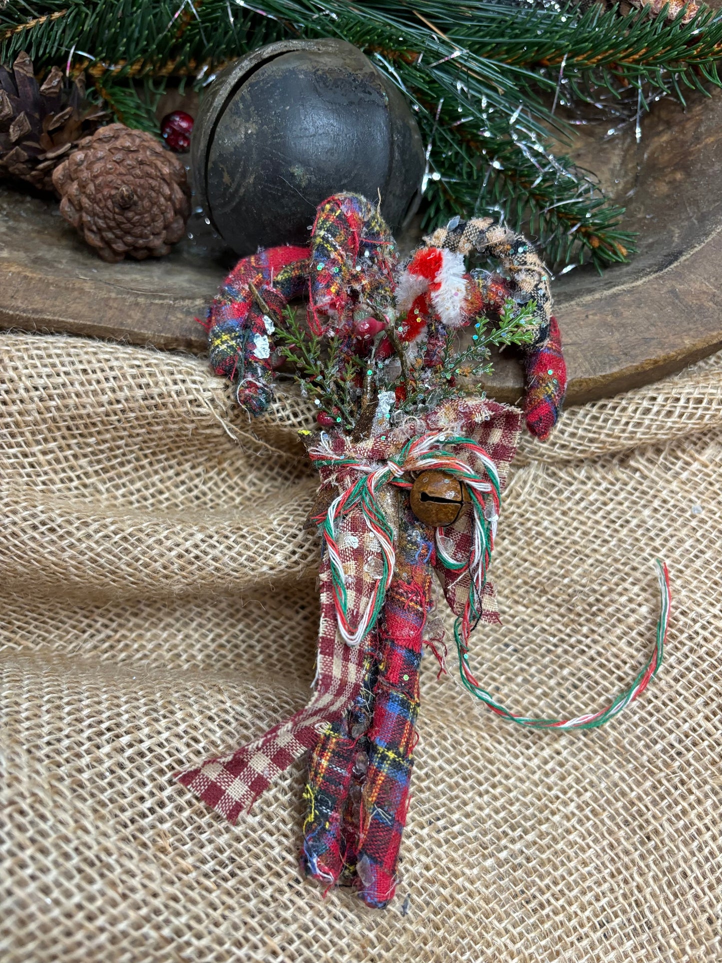 Primitive Homespun Candy Cane Bundles, Country Christmas Home Decor, Candy Cane Sets, Rustic Primitive Candy Canes, Christmas Wedding Decor