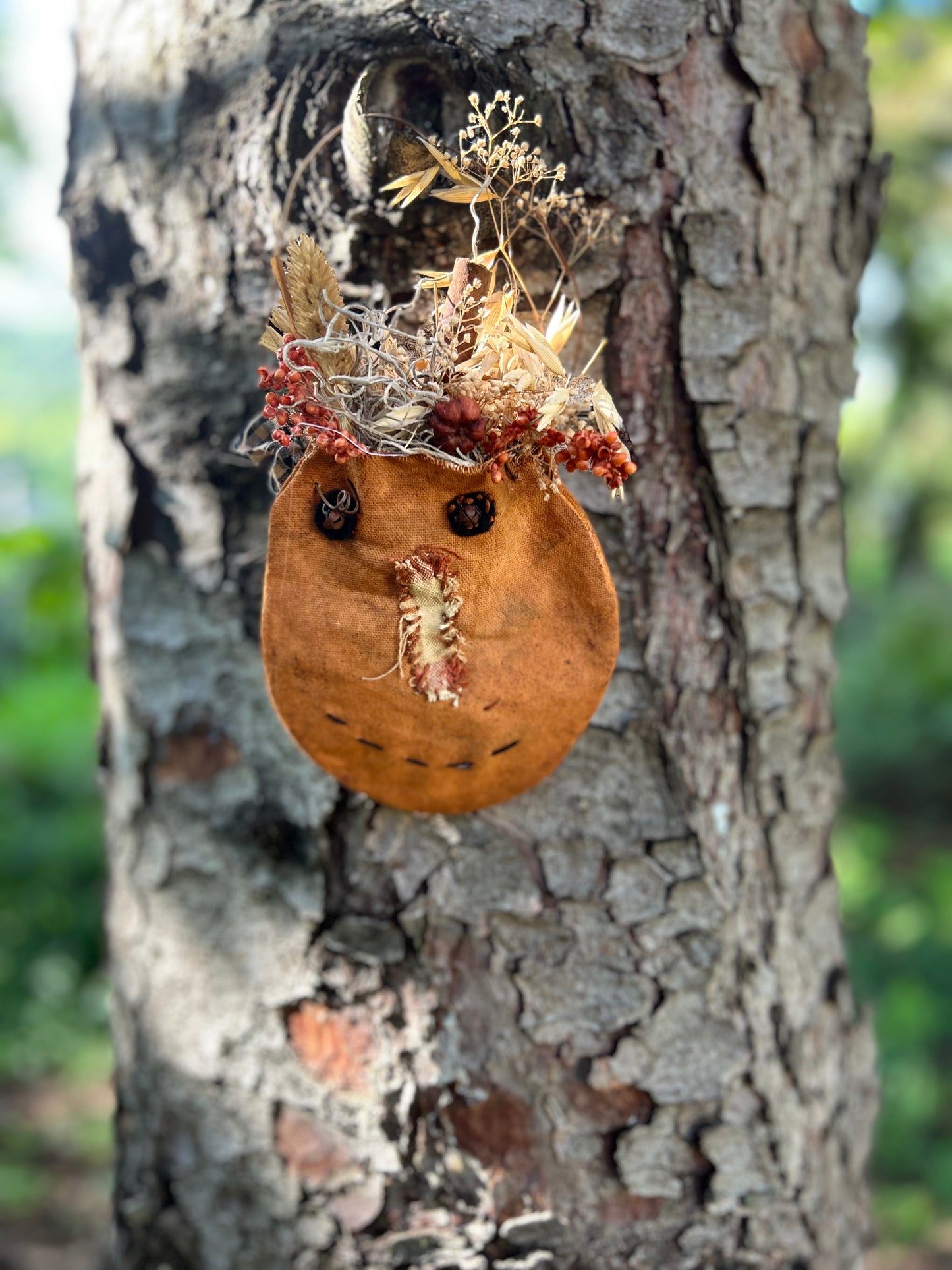 Primitive Pumpkin Ditty Bag ~Autumn Halloween  Wall Hanging, Peg Rail Hanger ~ Fall Autumn Floral Hanging, Jack O Lantern Hanging Wall Decor