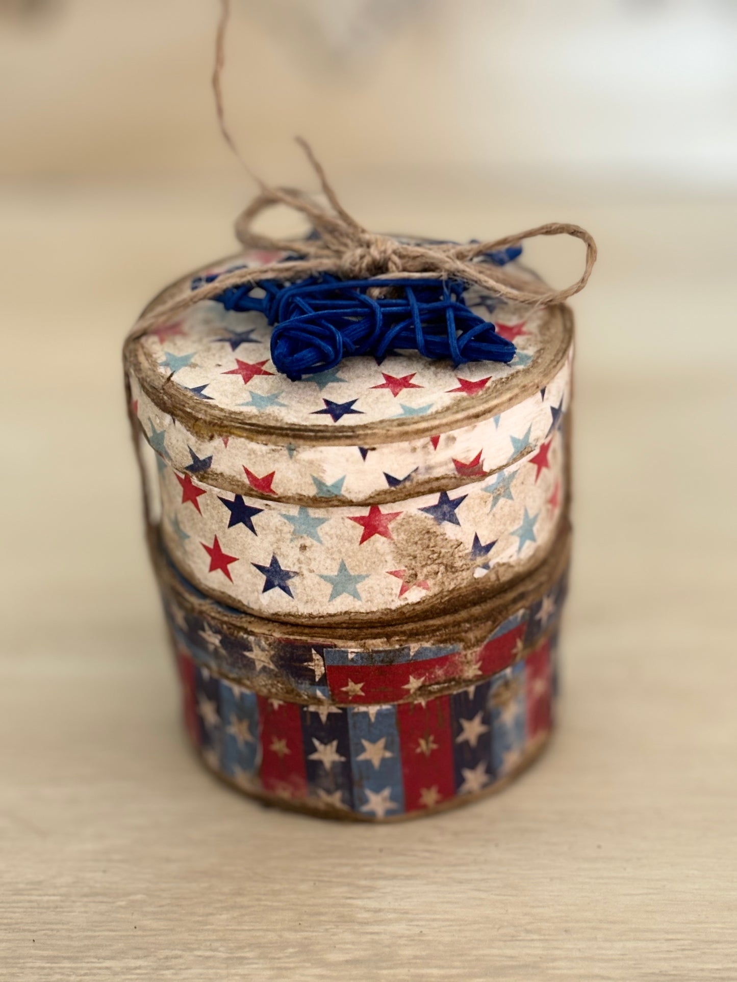 Primitive Handmade Americana Patriotic Stacking Boxes, Patriotic Paper Mache Shaker Boxes, Patriotic Stacking Box, Fourth of July Decor