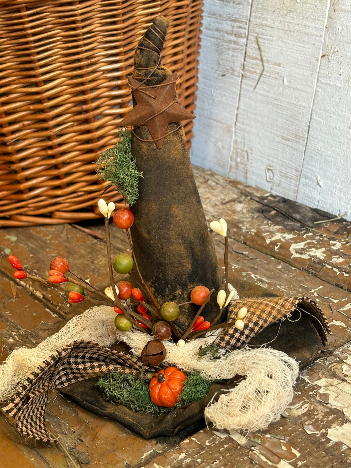 Primitive Witch Hat, Halloween Witch Hat, Primitive Halloween Decor, Black Witch Hat, Fall Autumn Decor, Handmade Fall decor