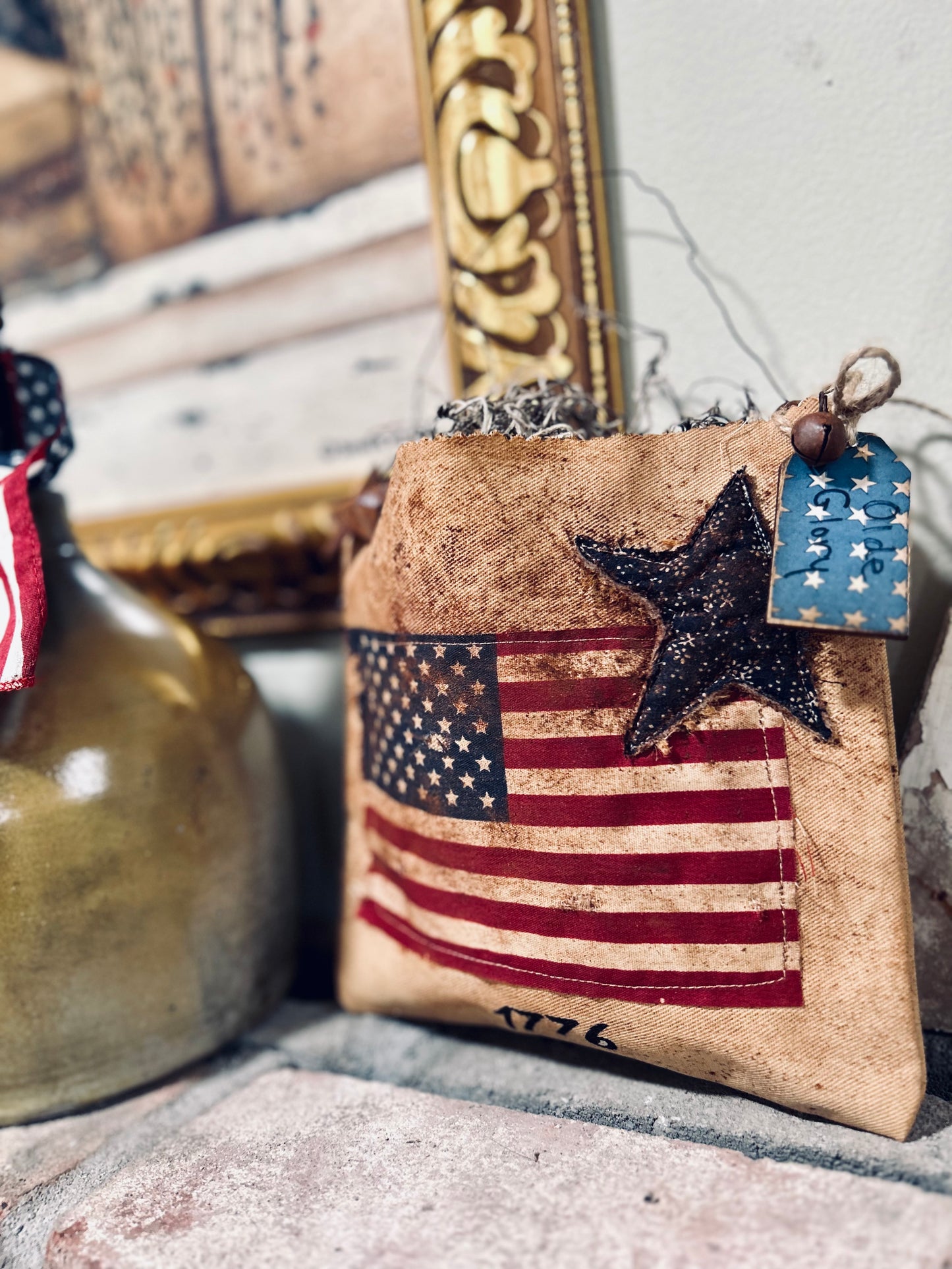 Primitive Patriotic Ditty Hanging Bag, Primitive Americana Decor, Americana Ditty Bag, Stars and Stripes