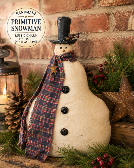 Primitive Snowman Christmas Decor, Handmade Folk Art Snowman, Rustic Farmhouse Christmas, Country Primitive Winter Decor, Holiday Sitter