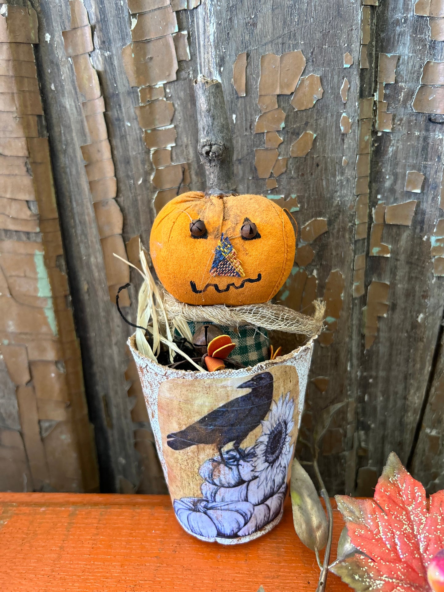 Primitive Pumpkin Patch scarecrow Doll, Primitive Pumpkin Decor, Grubby Bucket Pumpkin Man, Fall and Autumn Decor, Folk Art (Copy)