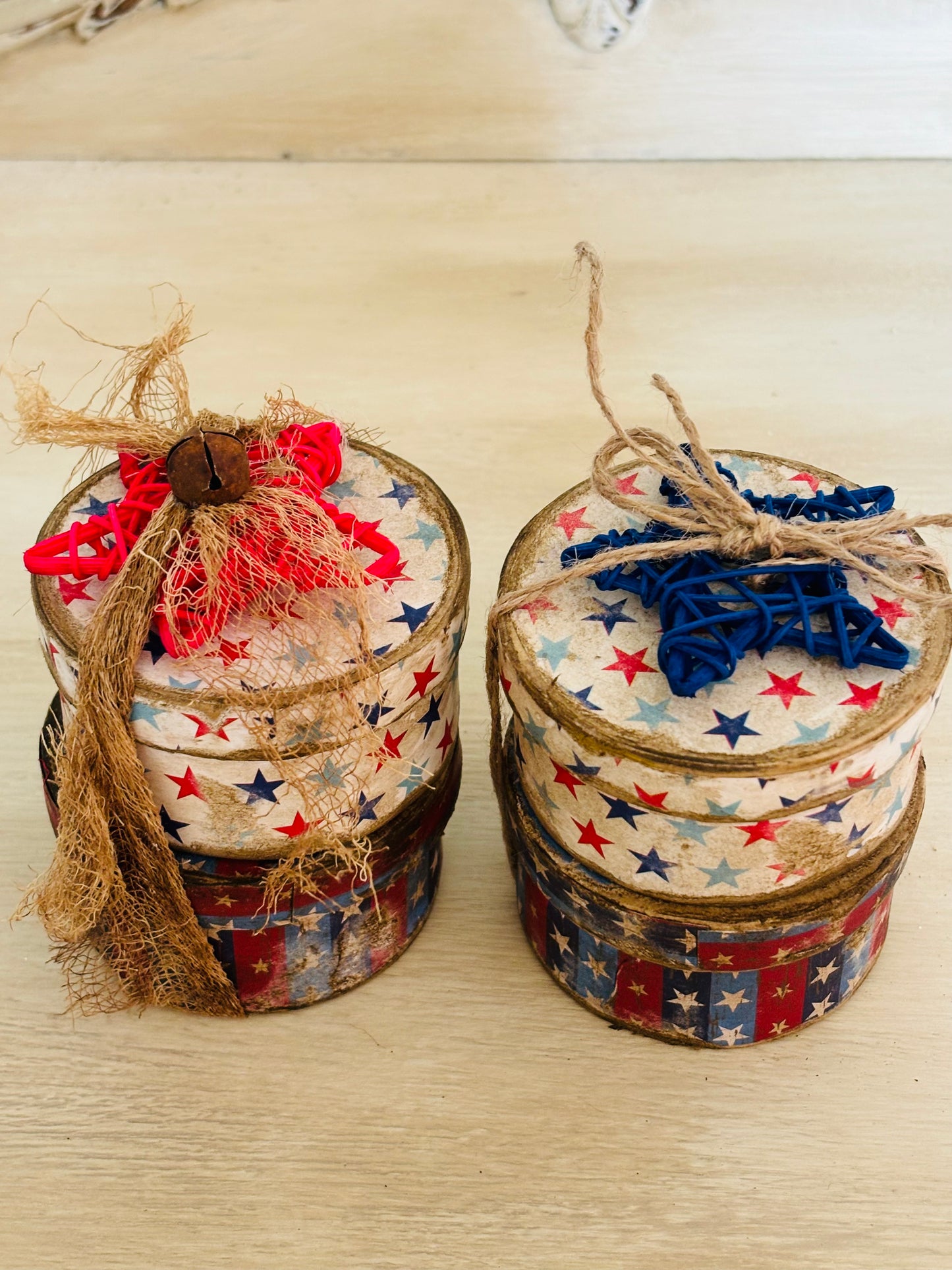 Primitive Handmade Americana Patriotic Stacking Boxes, Patriotic Paper Mache Shaker Boxes, Patriotic Stacking Box, Fourth of July Decor