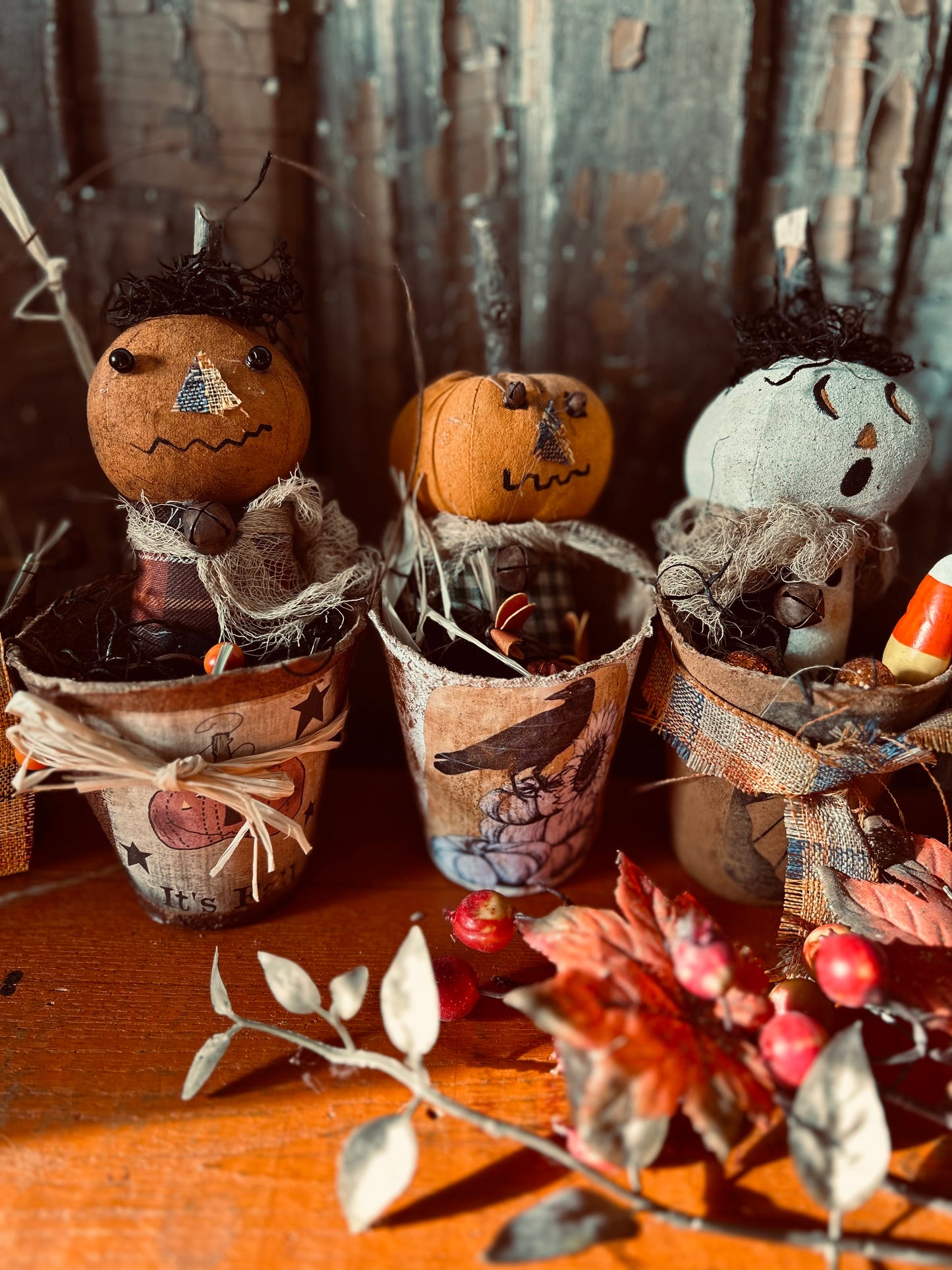 Primitive Pumpkin Patch Scarecrow Doll, Primitive Pumpkin Decor, Grubby Bucket Pumpkin Man, Fall and Autumn Decor, Folk Art