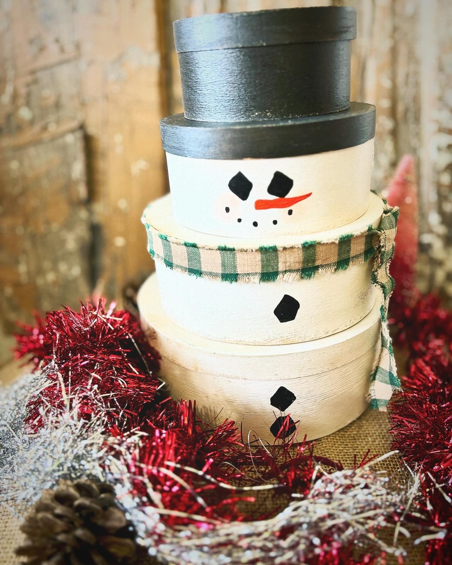 Primitive Stacking Pantry Boxes - Snowman Stacking Boxes - Winter Snowman Decor - Hand painted Snowman