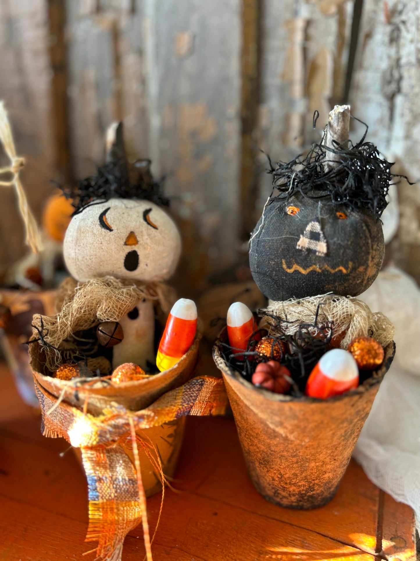 Primitive Pumpkin Patch black Scarecrow Doll, Primitive Pumpkin Decor, Grubby Bucket Pumpkin Man, Fall and Autumn Decor, Folk Art