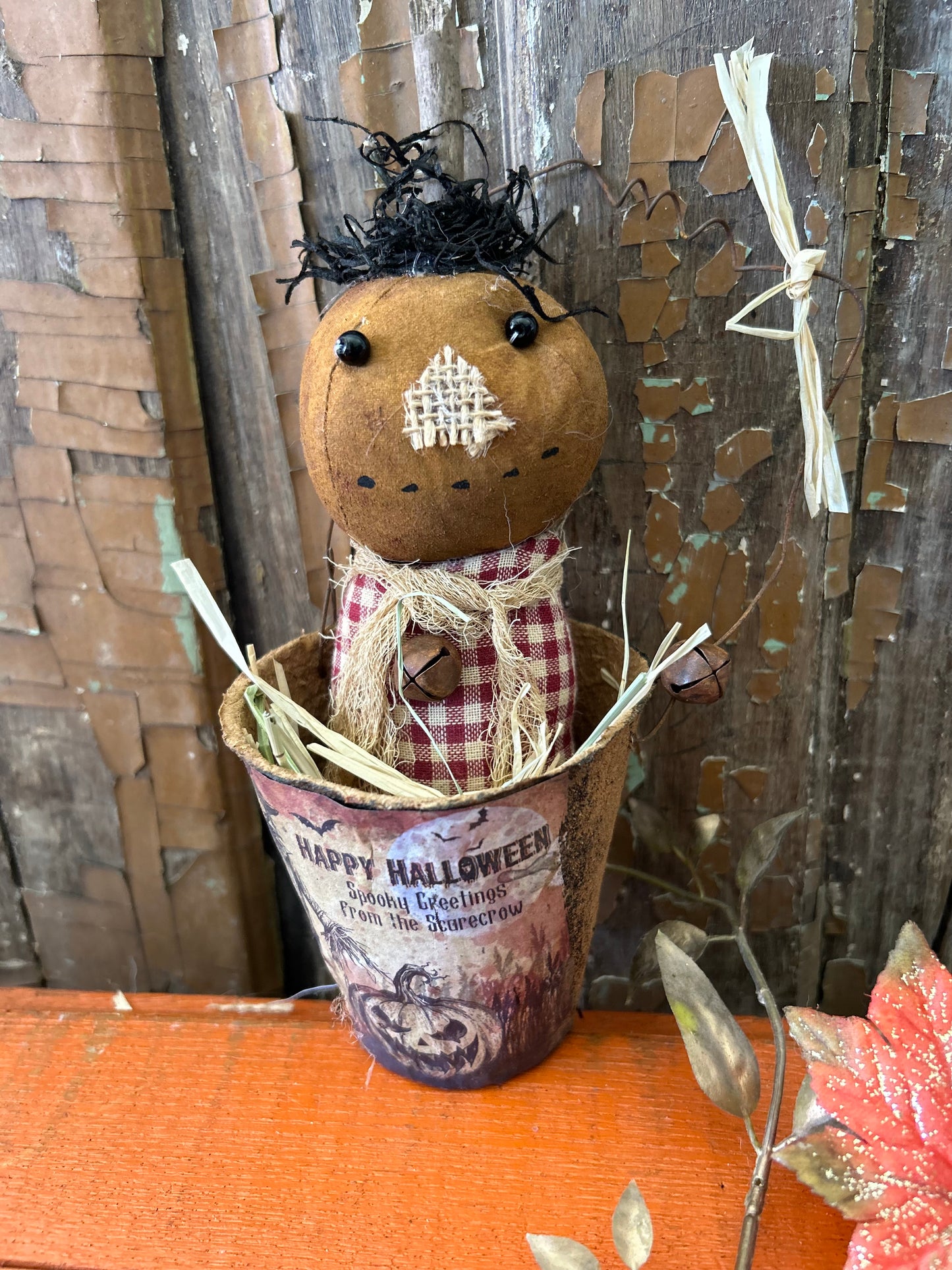 Primitive Pumpkin Patch Orange Scarecrow Doll, Primitive Pumpkin Decor, Grubby Bucket Pumpkin Man, Fall and Autumn Decor, Folk Art (Copy) (Copy)