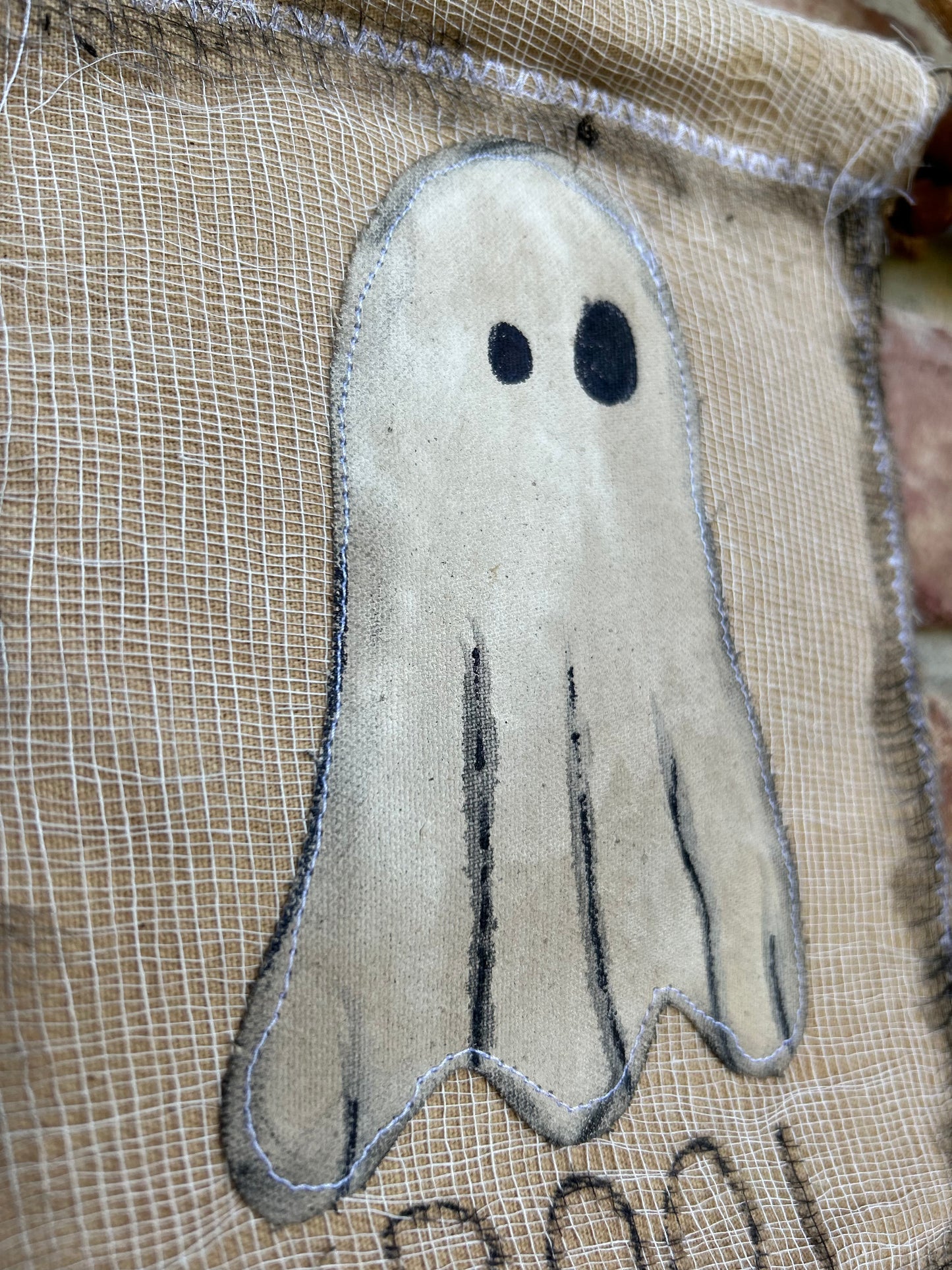 Primitive Farmhouse Halloween Ghost Flag, Hanging Halloween Banner, Halloween Wall Decor, BOO