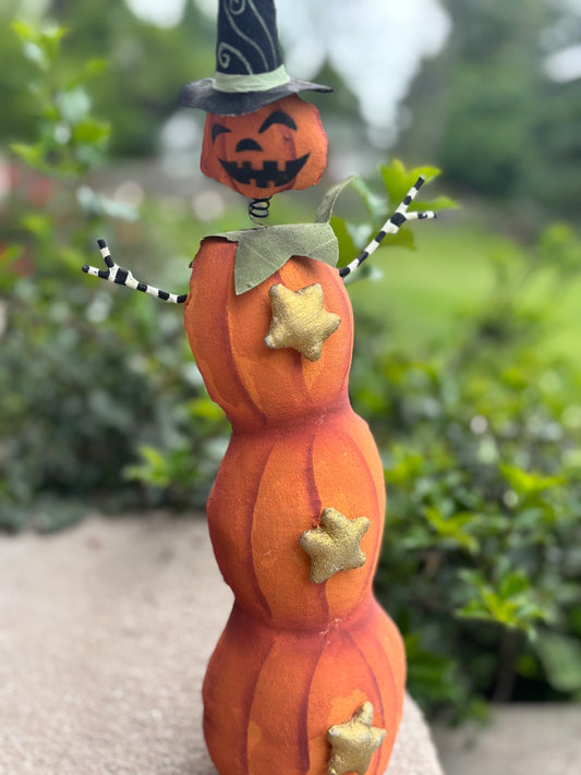 Primitive Folk Art Pumpkin Scarecrow Handcrafted Halloween Decor