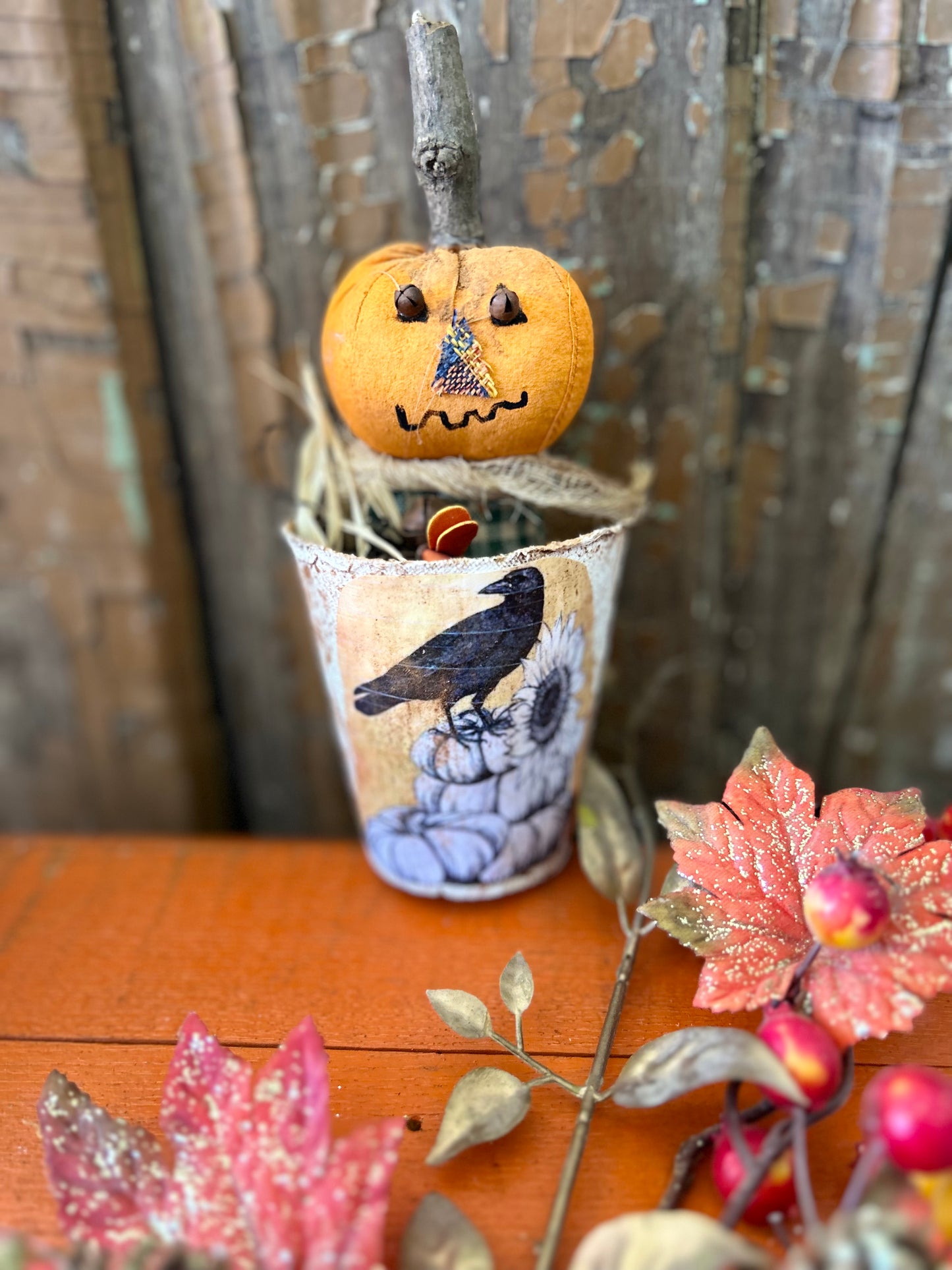 Primitive Pumpkin Patch scarecrow Doll, Primitive Pumpkin Decor, Grubby Bucket Pumpkin Man, Fall and Autumn Decor, Folk Art (Copy)