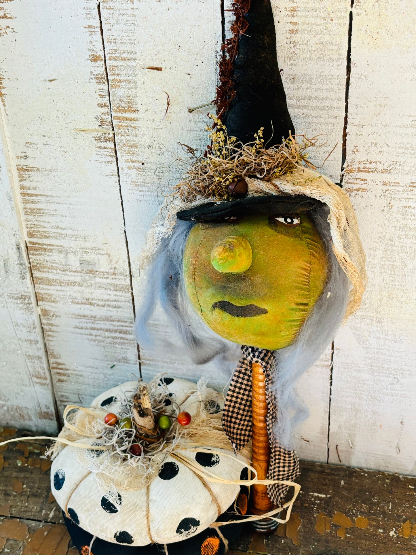 Primitive Halloween Folk Art Witch, Salem Halloween Witch Doll, Handmade Halloween Decor, Spooky Witch