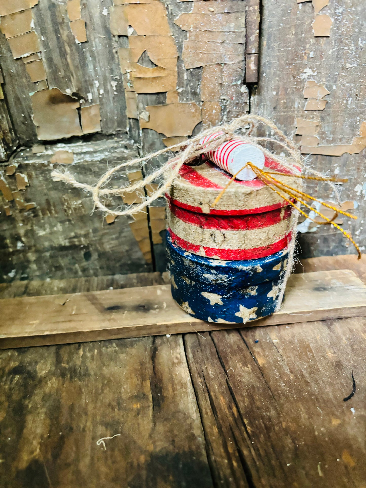 Primitive Handmade Americana Patriotic Stacking Boxes, Patriotic Paper Mache Shaker Boxes, Patriotic Stacking Box, Fourth of July Decor