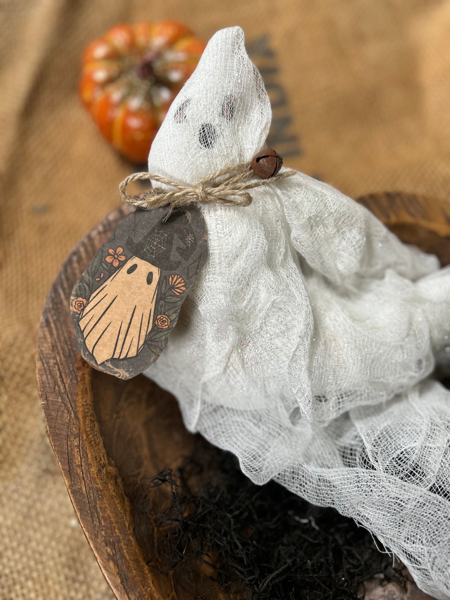 Primitive Ghost Bowl Filler, Handmade Primitive Ghost, Sparkling Ghost, Halloween Decor, Primitive Halloween, Fall Decor