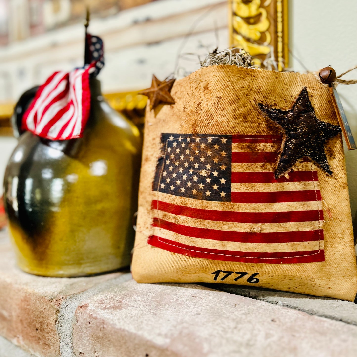 Primitive Patriotic Ditty Hanging Bag, Primitive Americana Decor, Americana Ditty Bag, Stars and Stripes