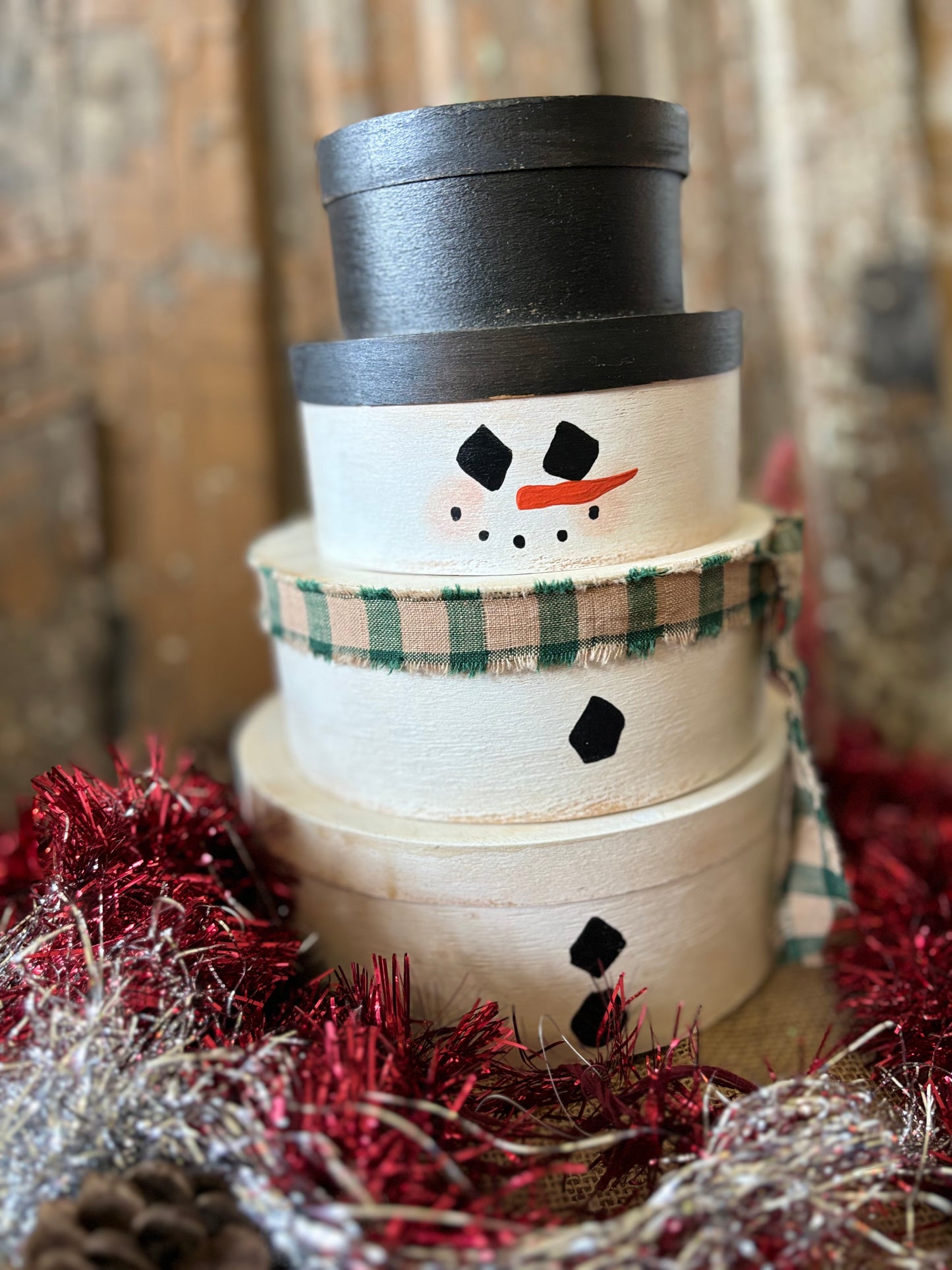 Primitive Stacking Pantry Boxes - Snowman Stacking Boxes - Winter Snowman Decor - Hand painted Snowman