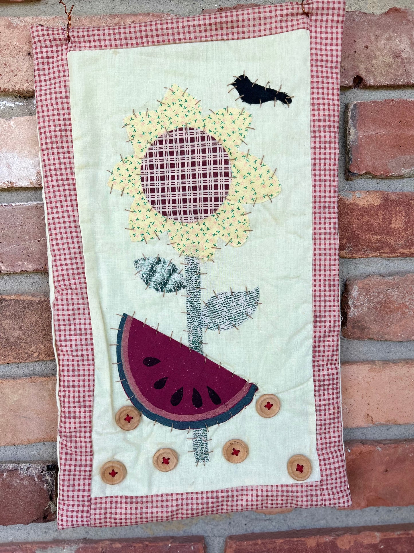 Primitive Summer Quilt Hanging Tapastry, Quilted Wall Decor, Crow and Watermelon, Quilted Hanging Decor